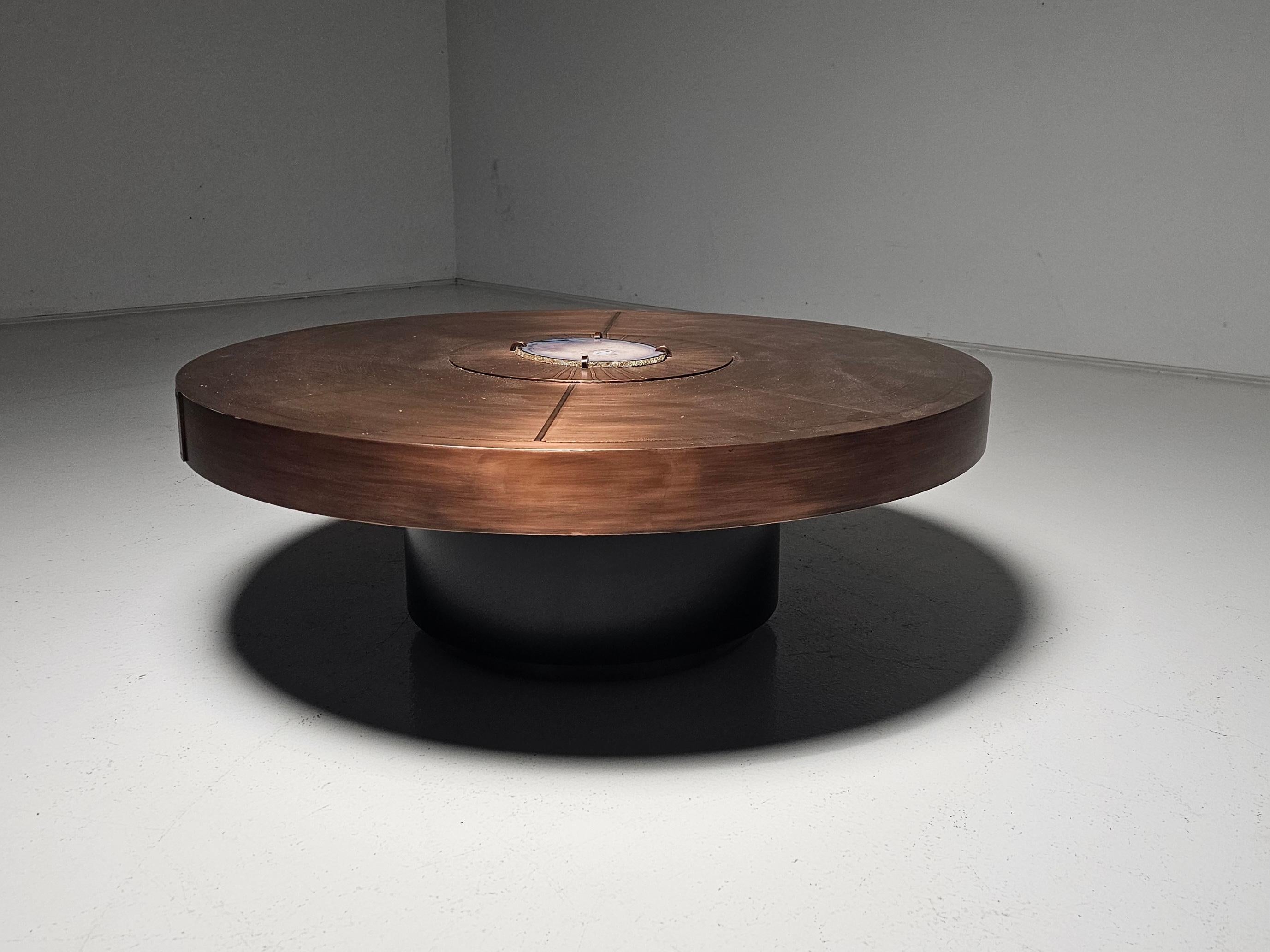 Mid-Century Modern Copper and Agate stone Coffee Table by Felix de Boussy, for Studio Belgali For Sale