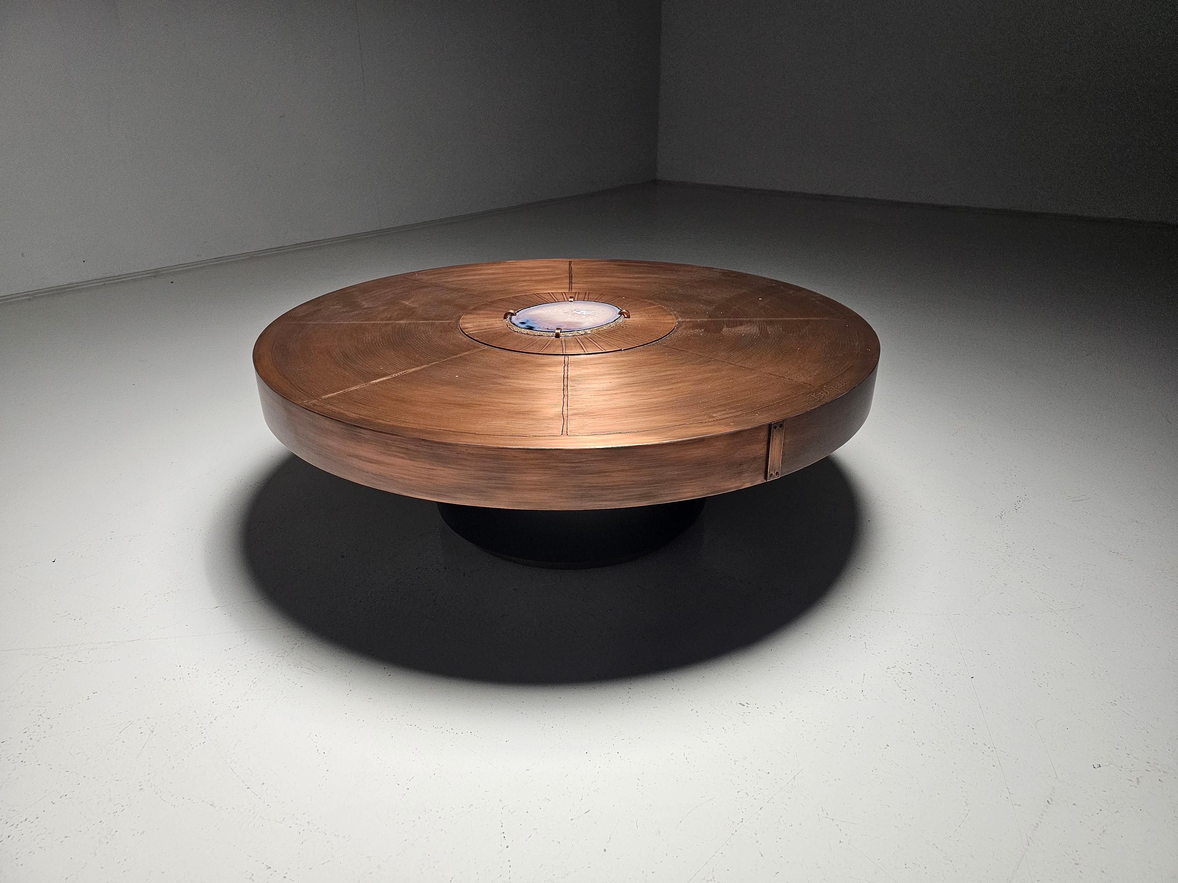 European Copper and Agate stone Coffee Table by Felix de Boussy, for Studio Belgali For Sale