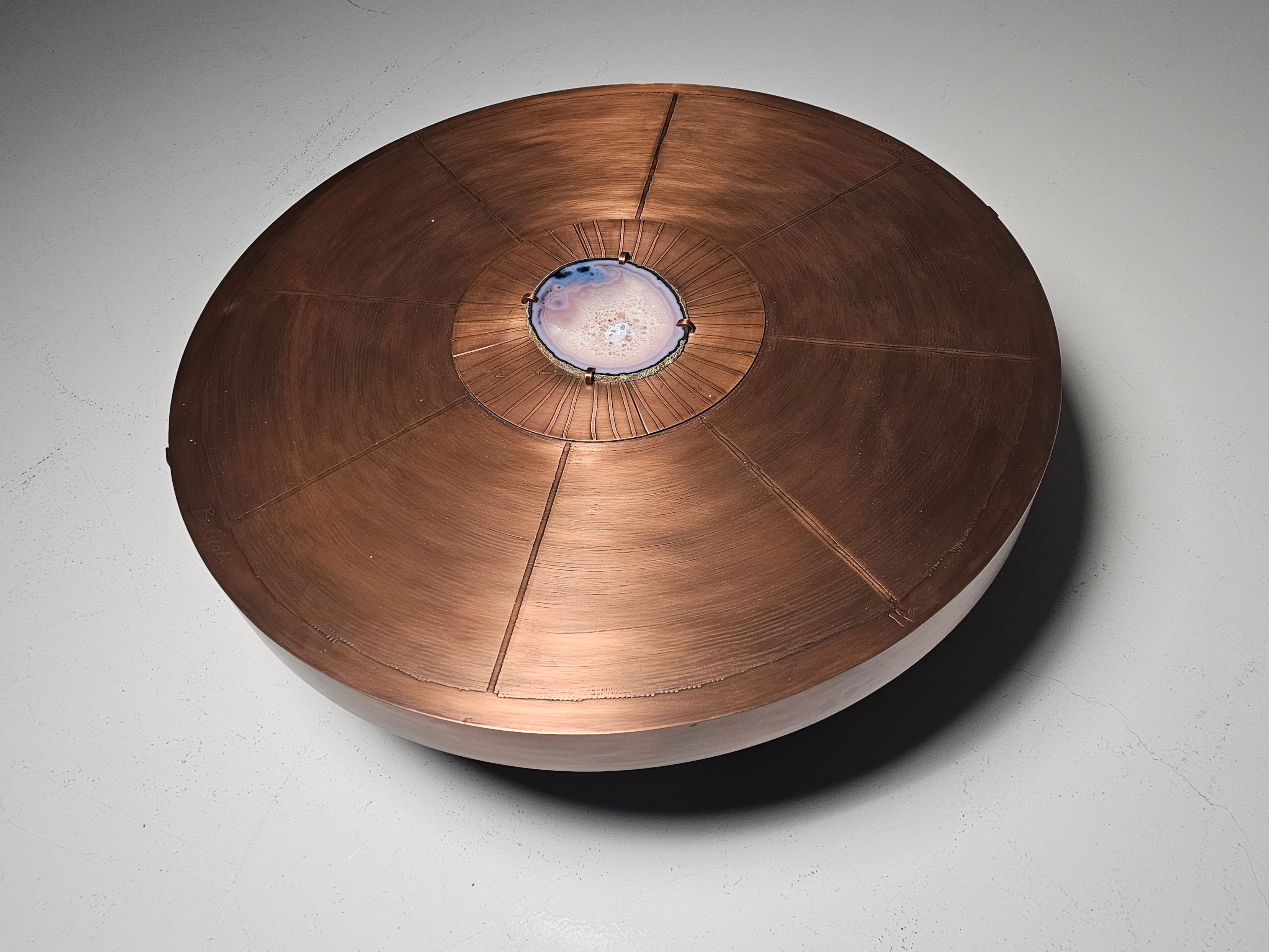 Copper and Agate stone Coffee Table by Felix de Boussy, for Studio Belgali In Good Condition For Sale In amstelveen, NL