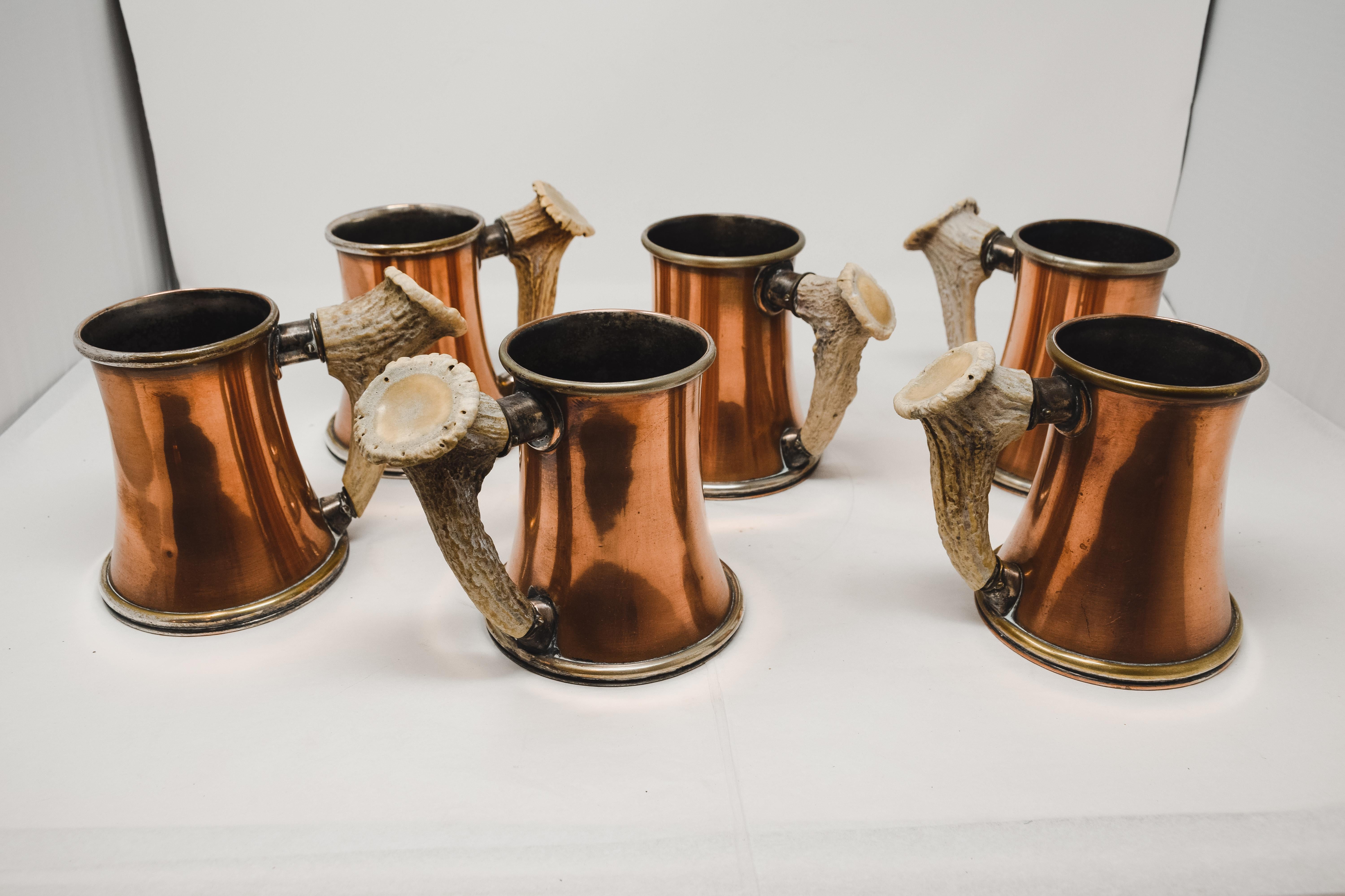 Copper and Antler Pitcher and 6 Mugs 4