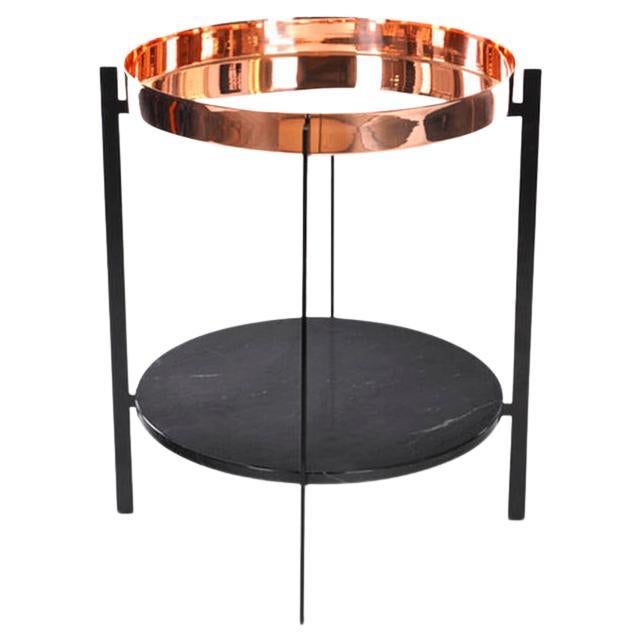 Table à baldaquin en cuivre et marbre noir Marquina d'OxDenmarq