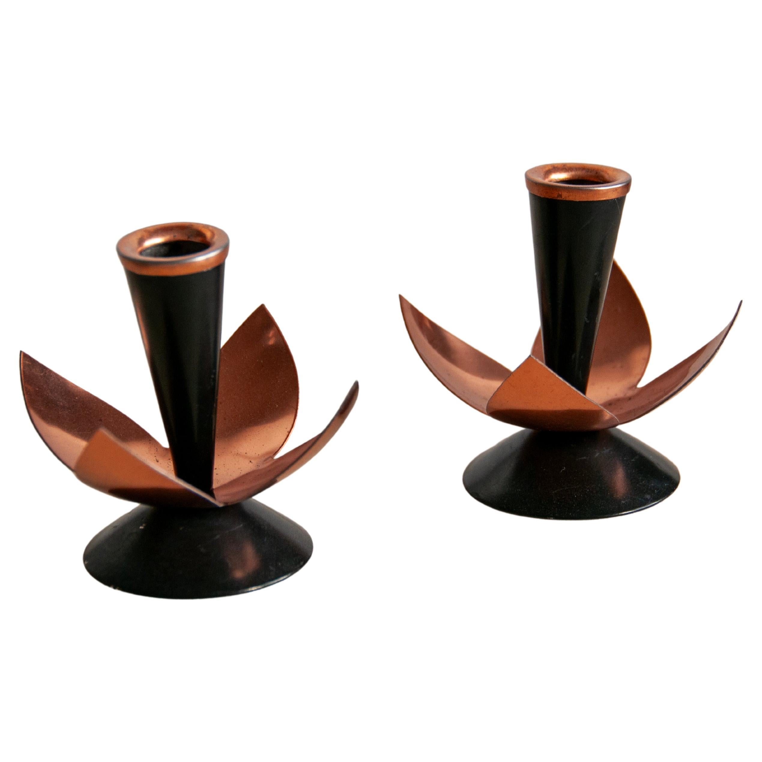 Copper and Black Metal candle Holders from Sweden, 1950s