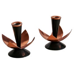 Vintage Copper and Black Metal candle Holders from Sweden, 1950s