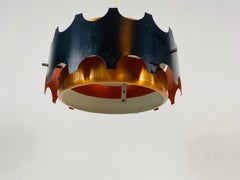 Lampe à suspension en cuivre et noir, années 1960