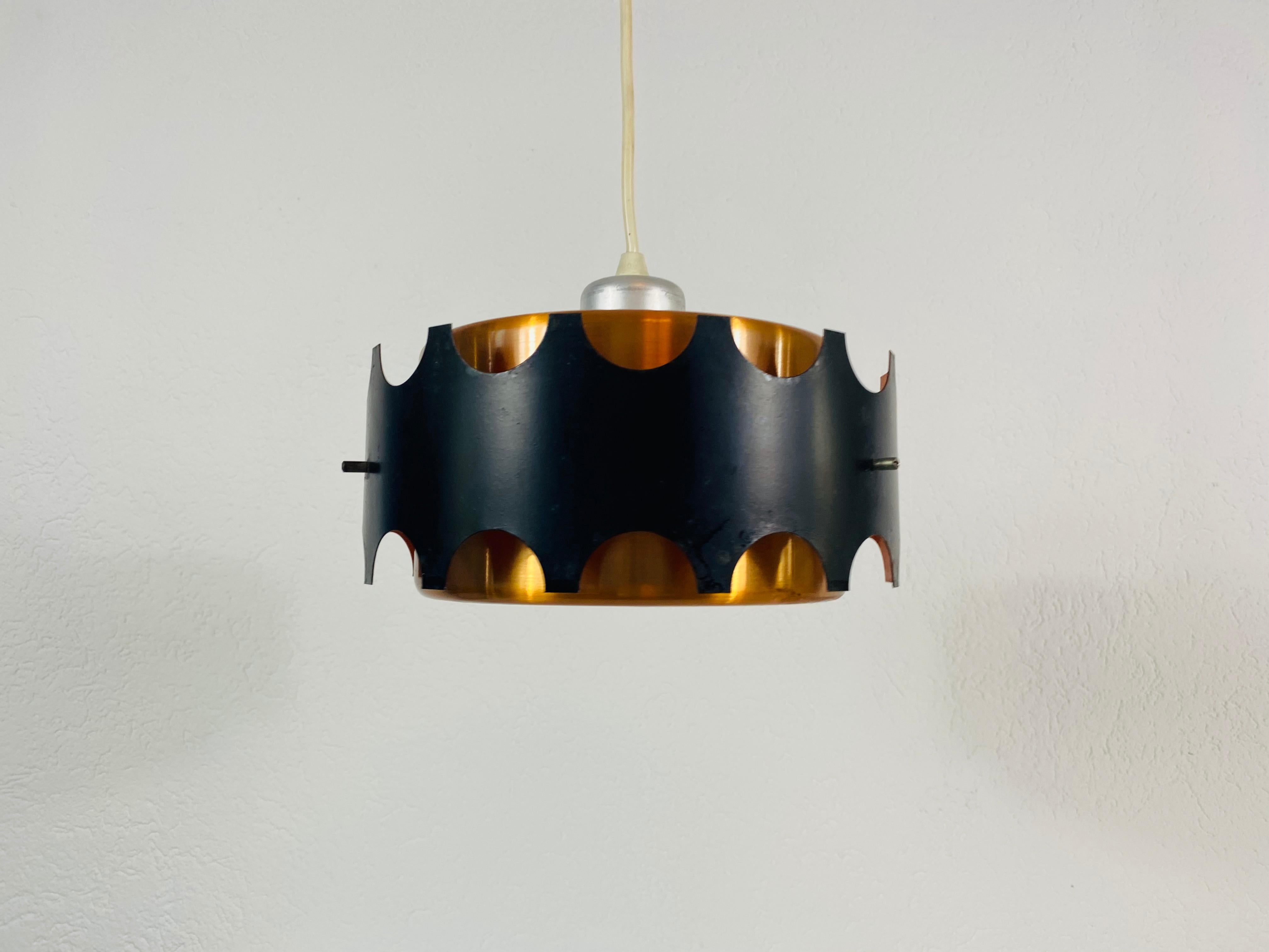 Mid-Century Modern Copper and Black Pendant Lamp, 1960s For Sale