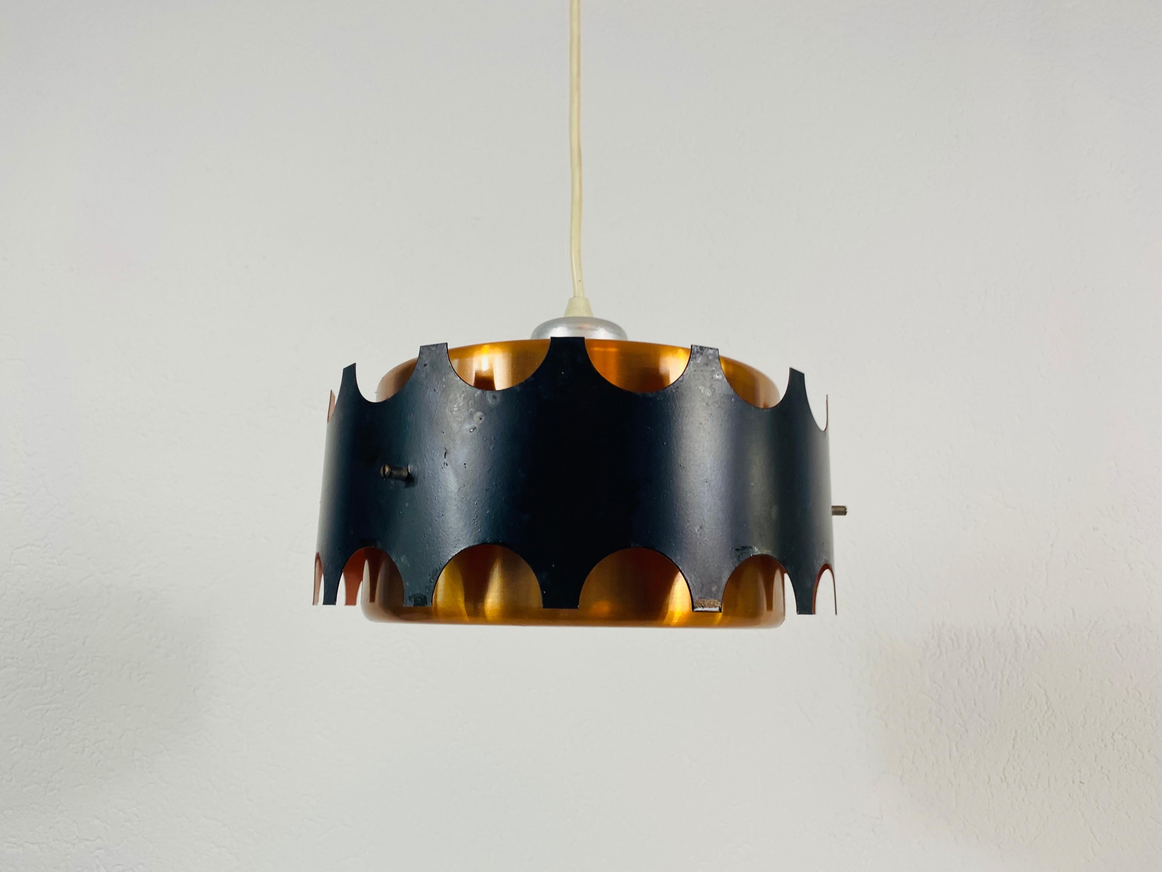 Danish Copper and Black Pendant Lamp, 1960s For Sale