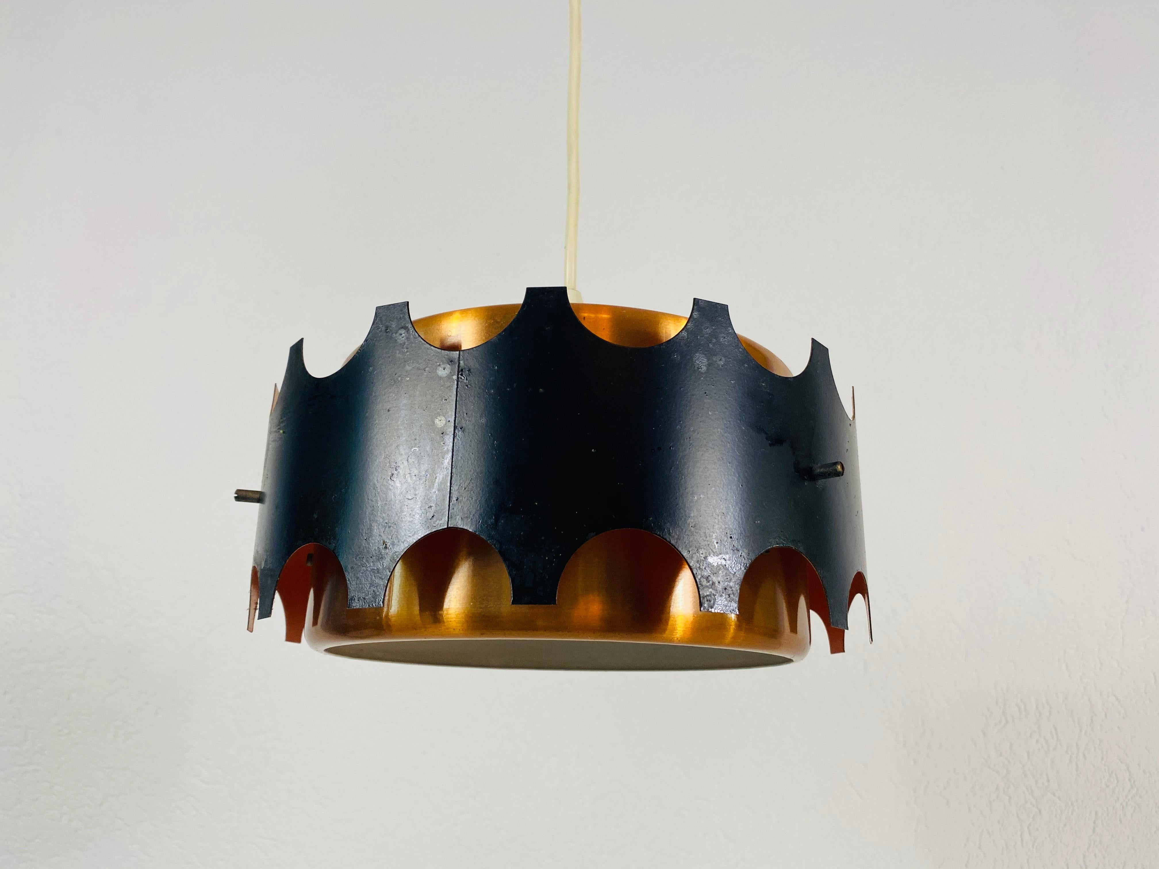 Mid-20th Century Copper and Black Pendant Lamp, 1960s For Sale