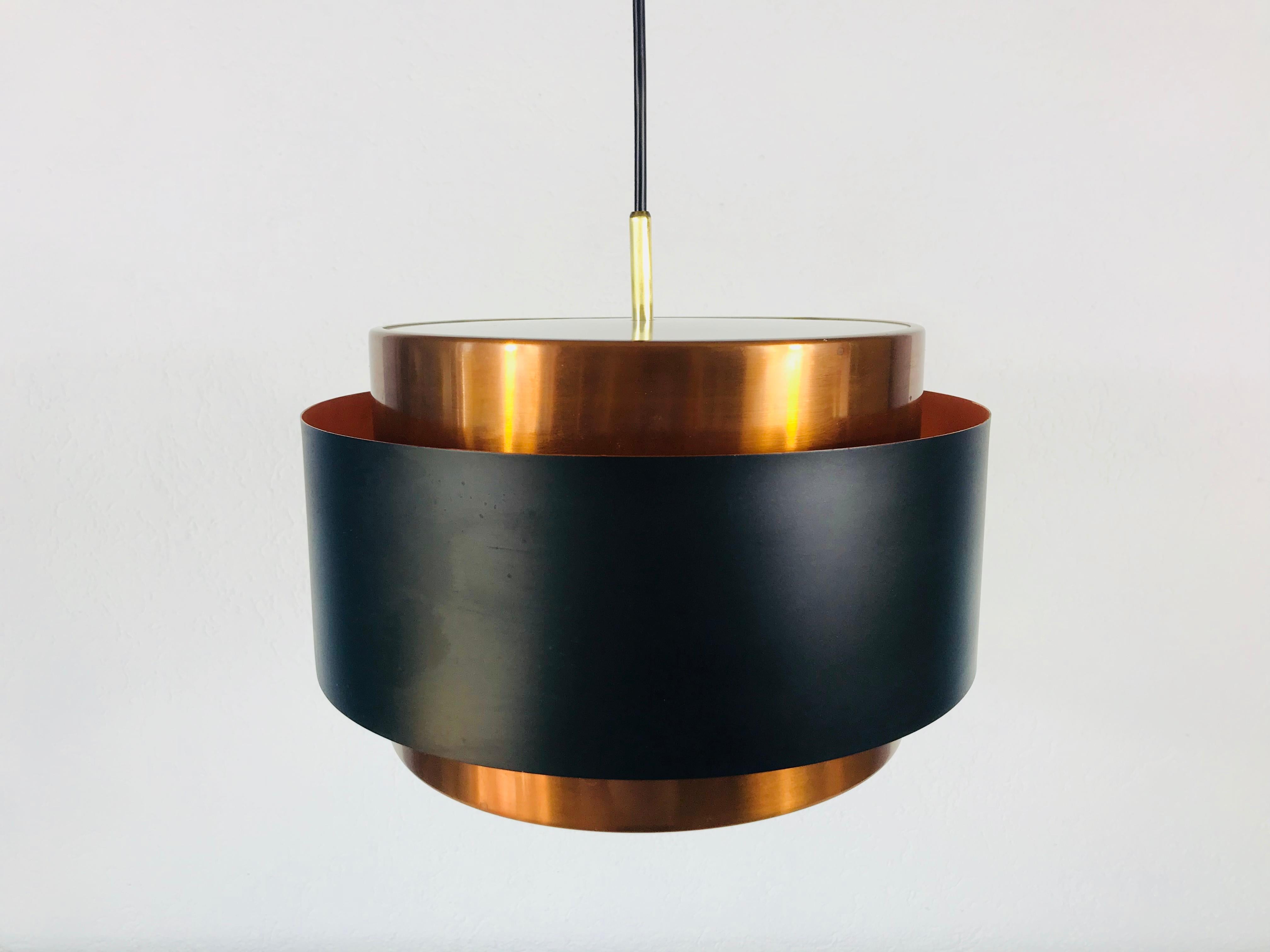 Copper and Black Saturn Pendant Lamp by Jo Hammerborg for Fog & Mørup, 1960s In Good Condition For Sale In Hagenbach, DE