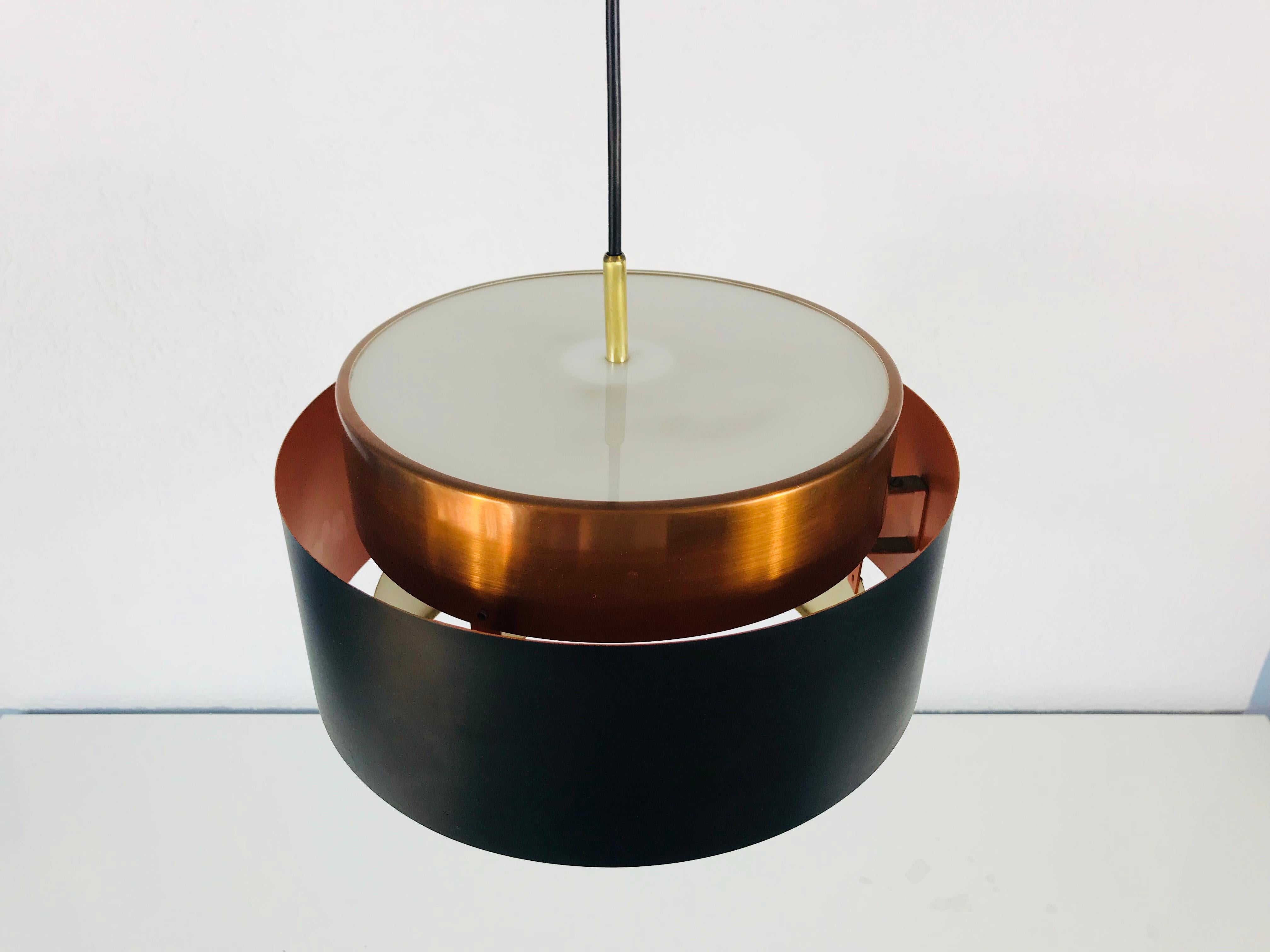 Copper and Black Saturn Pendant Lamp by Jo Hammerborg for Fog & Mørup, 1960s In Good Condition In Hagenbach, DE