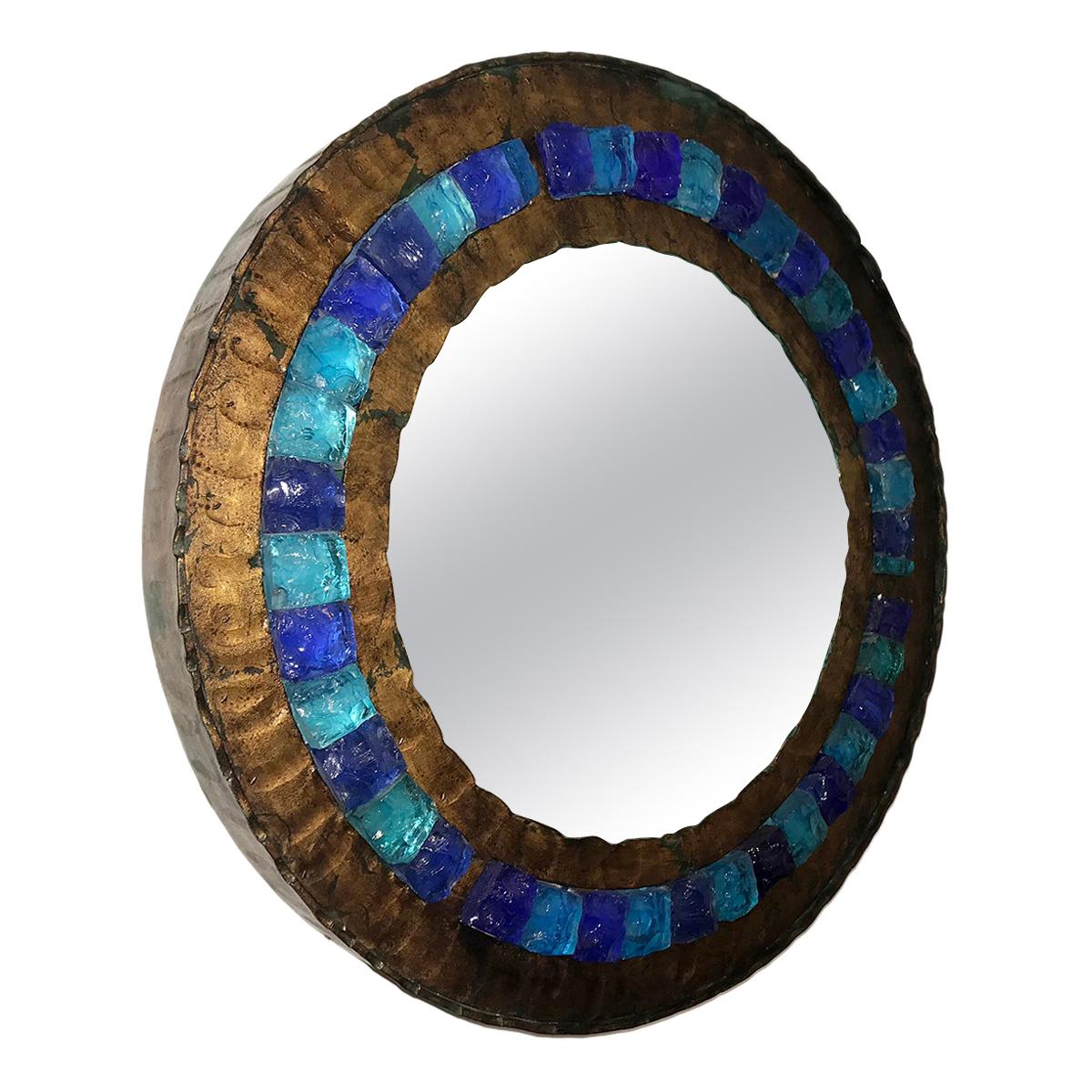 Copper and Blue Gass Italian Mirror For Sale
