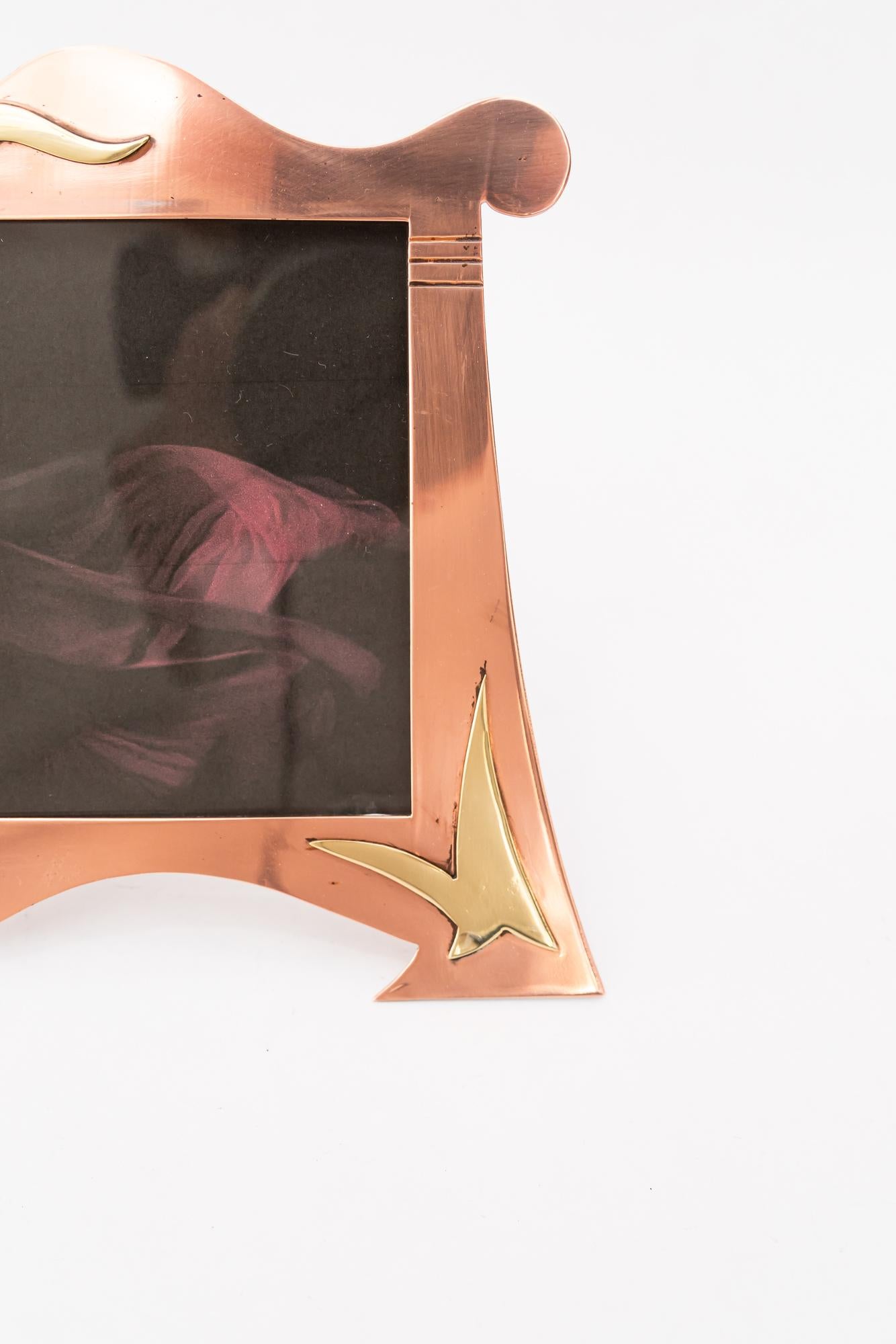 Laccato Cornice per quadri art déco in rame e ottone con vetro, anni '20 circa in vendita