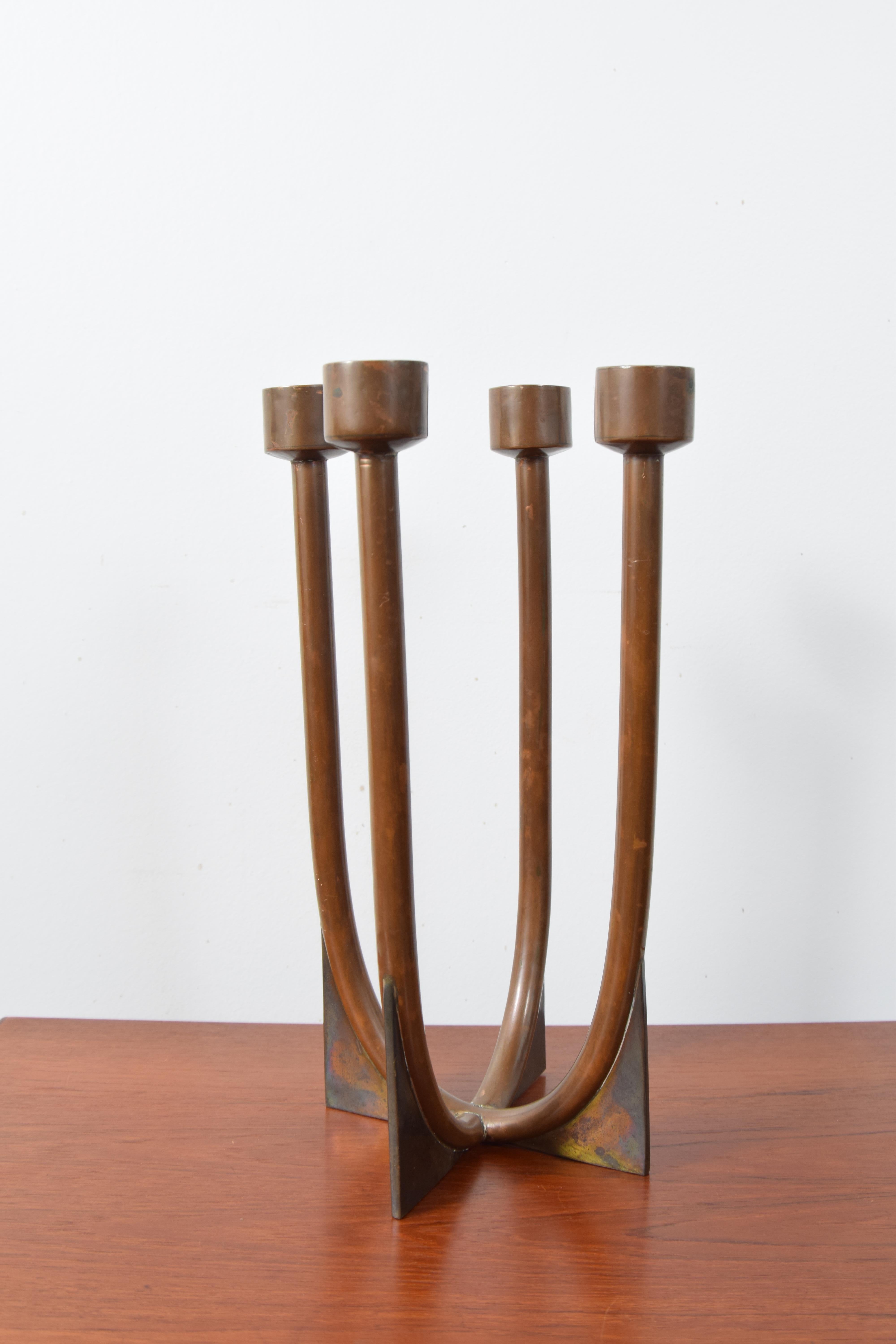 Mid-Century Modern Copper and Brass Candelabra by Antoñio Pineda For Sale