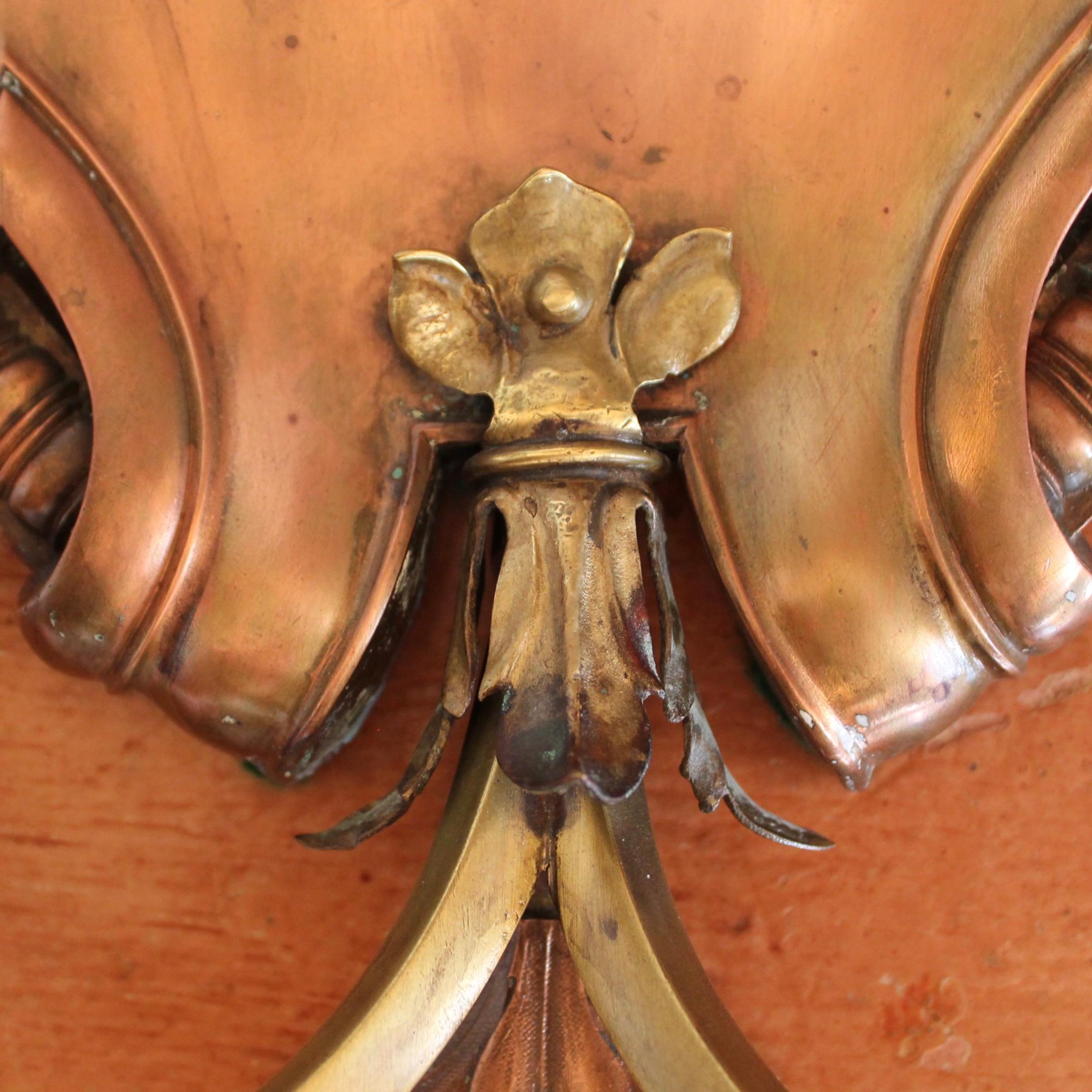 Napoleon III Copper And Brass Candle Sconces, Continental, 19th Century For Sale