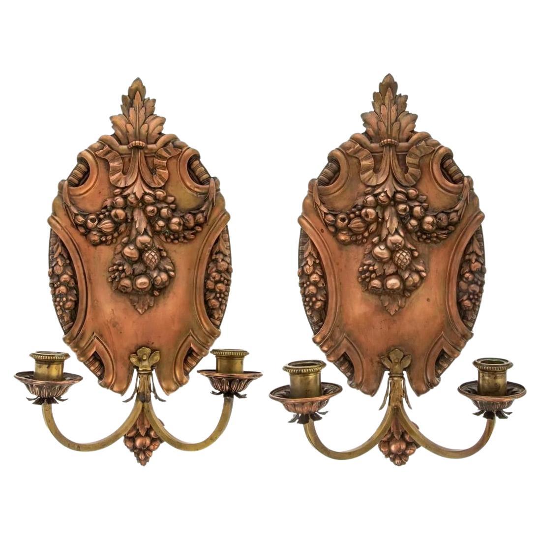 Copper And Brass Candle Sconces, Continental, 19th Century For Sale