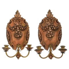 Antique Copper And Brass Candle Sconces, Continental, 19th Century