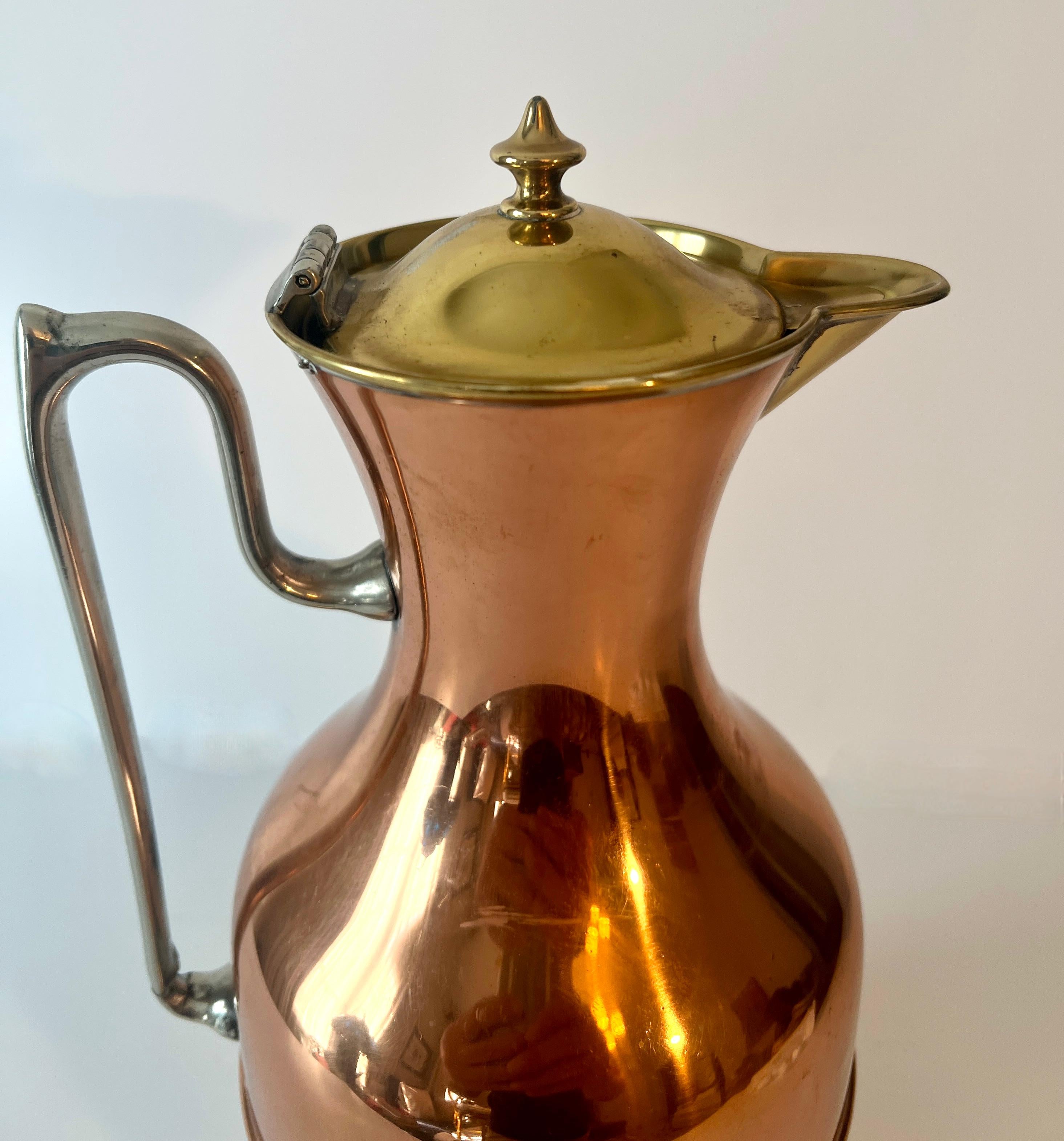 Copper und Messing Karaffenkrug Glas gefüttertes Thermos mit Chromgriff (Handgefertigt) im Angebot