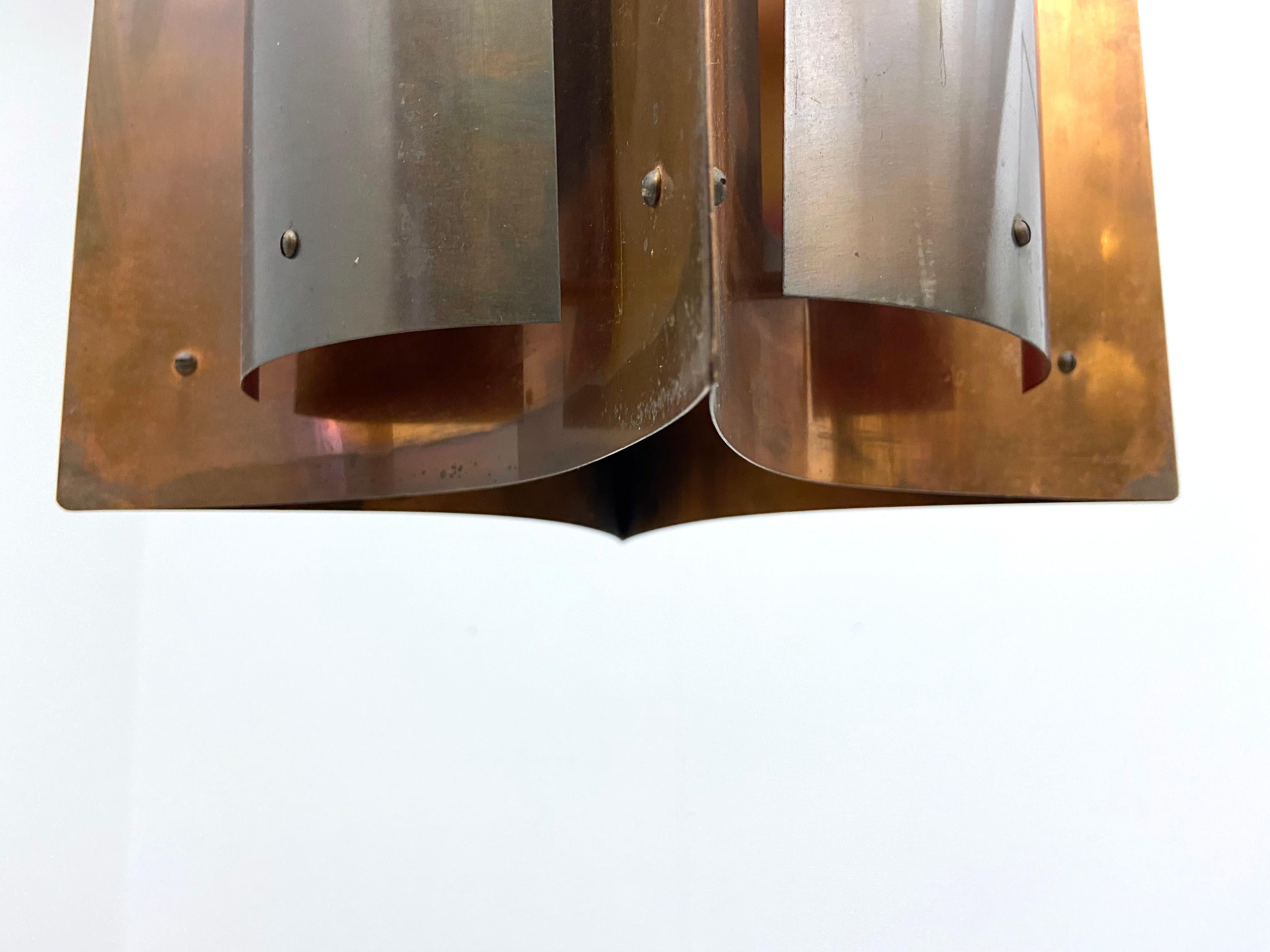 Mid-Century Modern Copper and Brass Ceiling Lamp, Scandinavia, 1930's For Sale