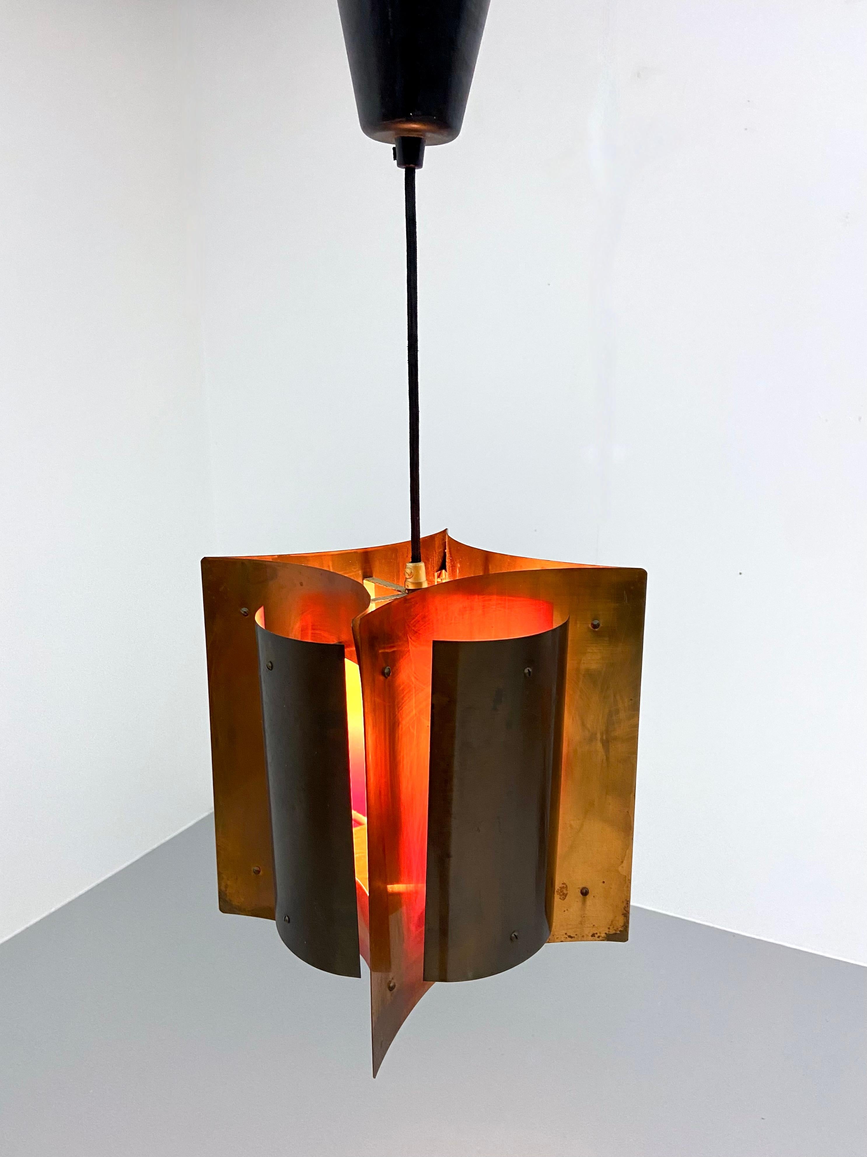 Swedish Copper and Brass Ceiling Lamp, Scandinavia, 1930's For Sale