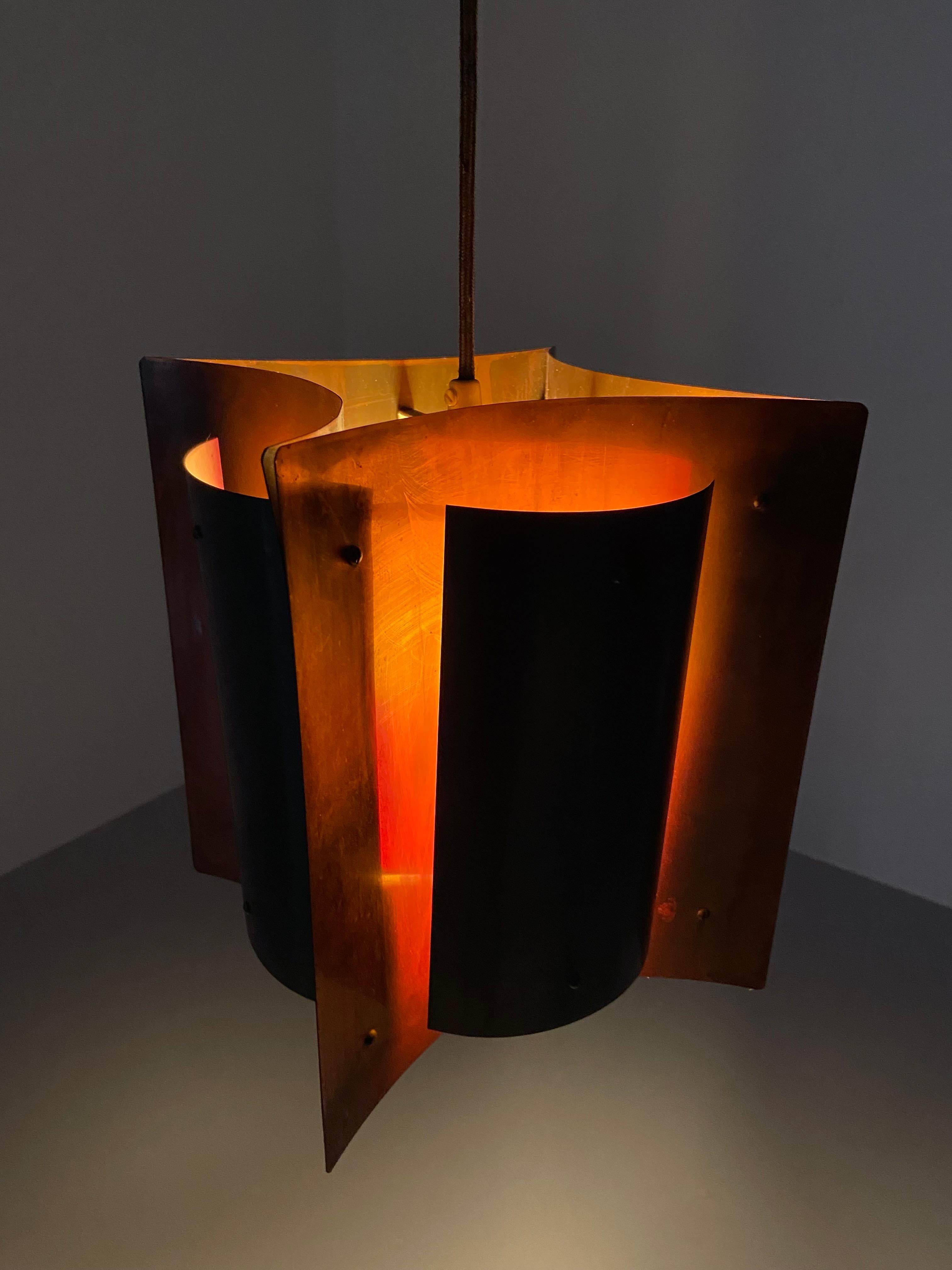 Mid-20th Century Copper and Brass Ceiling Lamp, Scandinavia, 1930's For Sale