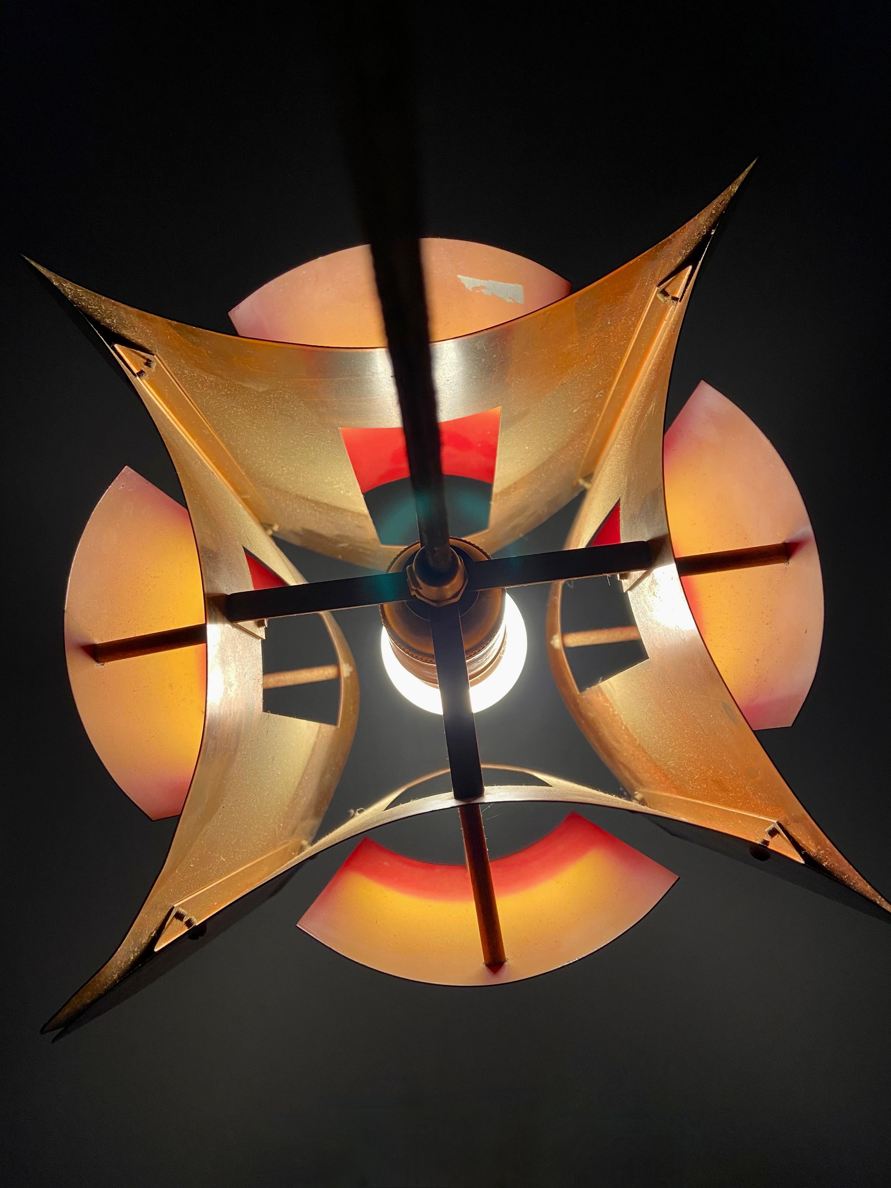 Copper and Brass Ceiling Lamp, Scandinavia, 1930's For Sale 1