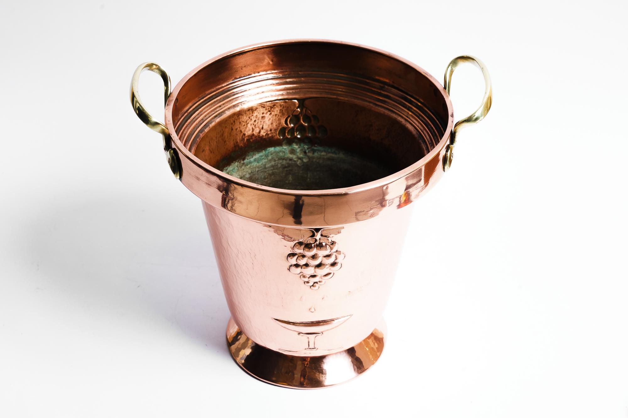 Copper and brass champagne cooler, Vienna, 1930s
Polished and stove enameled
