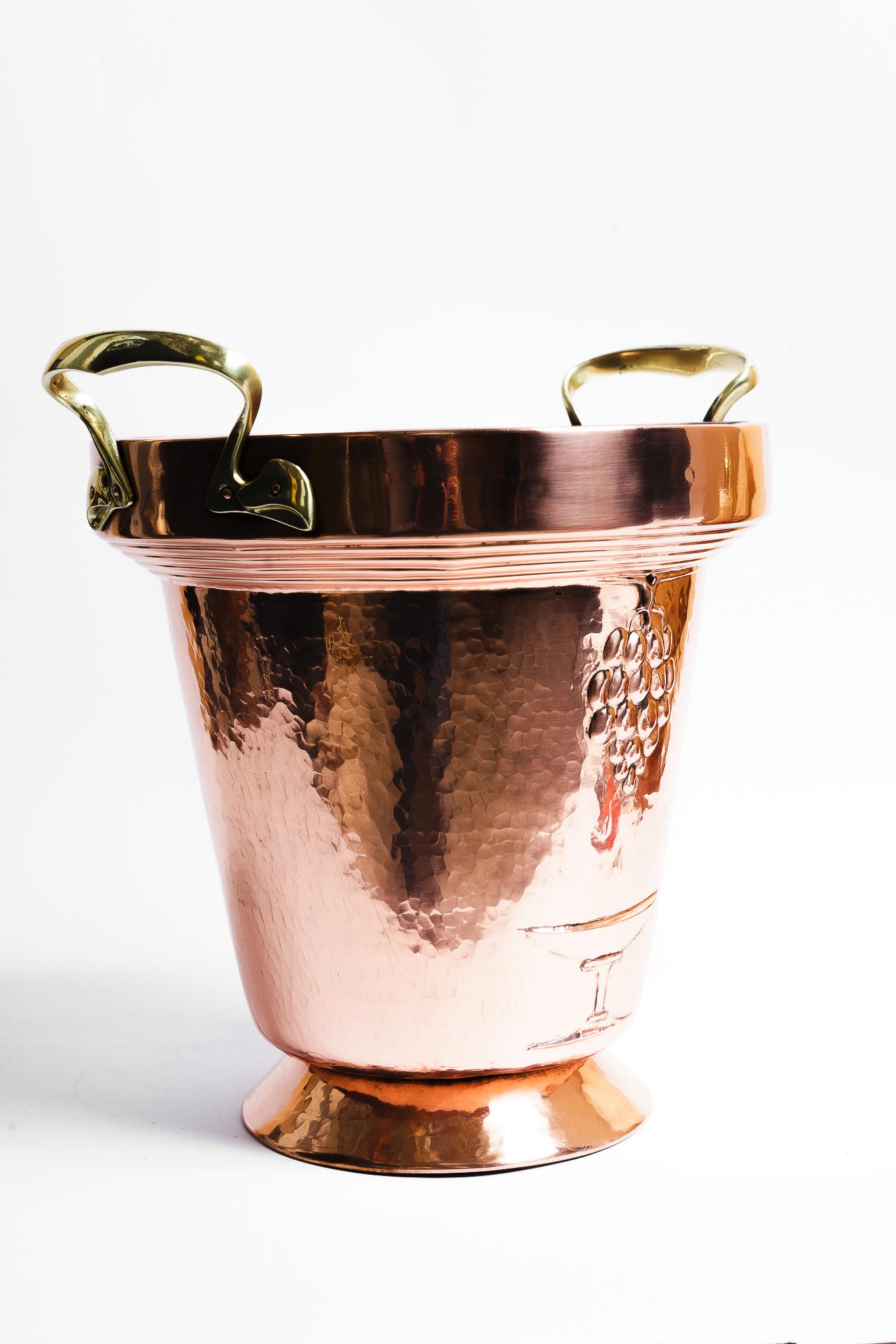 Hammered Copper and brass champagne cooler, Vienna, 1930s For Sale