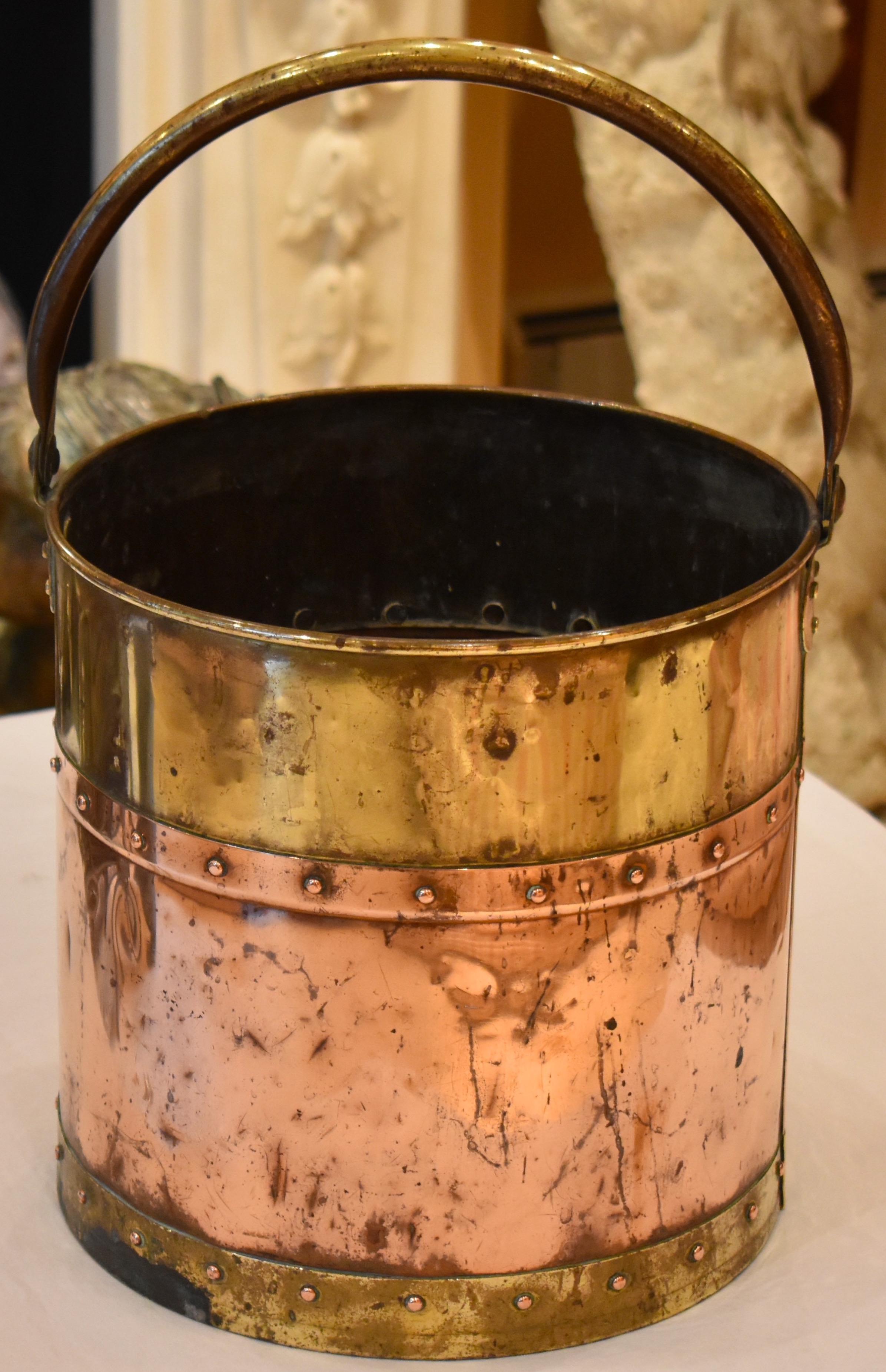 19th Century Copper and Brass Coal Bucket