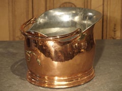 Copper and Brass Coal Scuttle or Kindling Holder, England, 20th Century