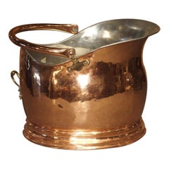 Copper and Brass Coal Scuttle or Kindling Holder, England, 20th Century