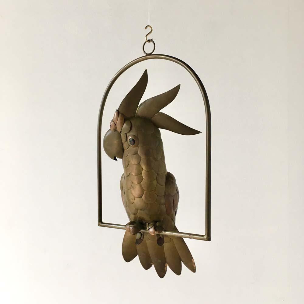Mid-20th Century Copper and Brass Cockatoo by Sergio Bustamante, 1960s For Sale