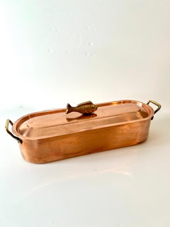 Copper and Brass Fish Poacher Stainless Rack with Decorative Brass Fish Handle