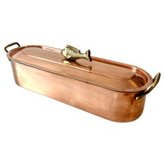 Copper and Brass Fish Poacher Stainless Rack with Decorative Brass Fish Handle
