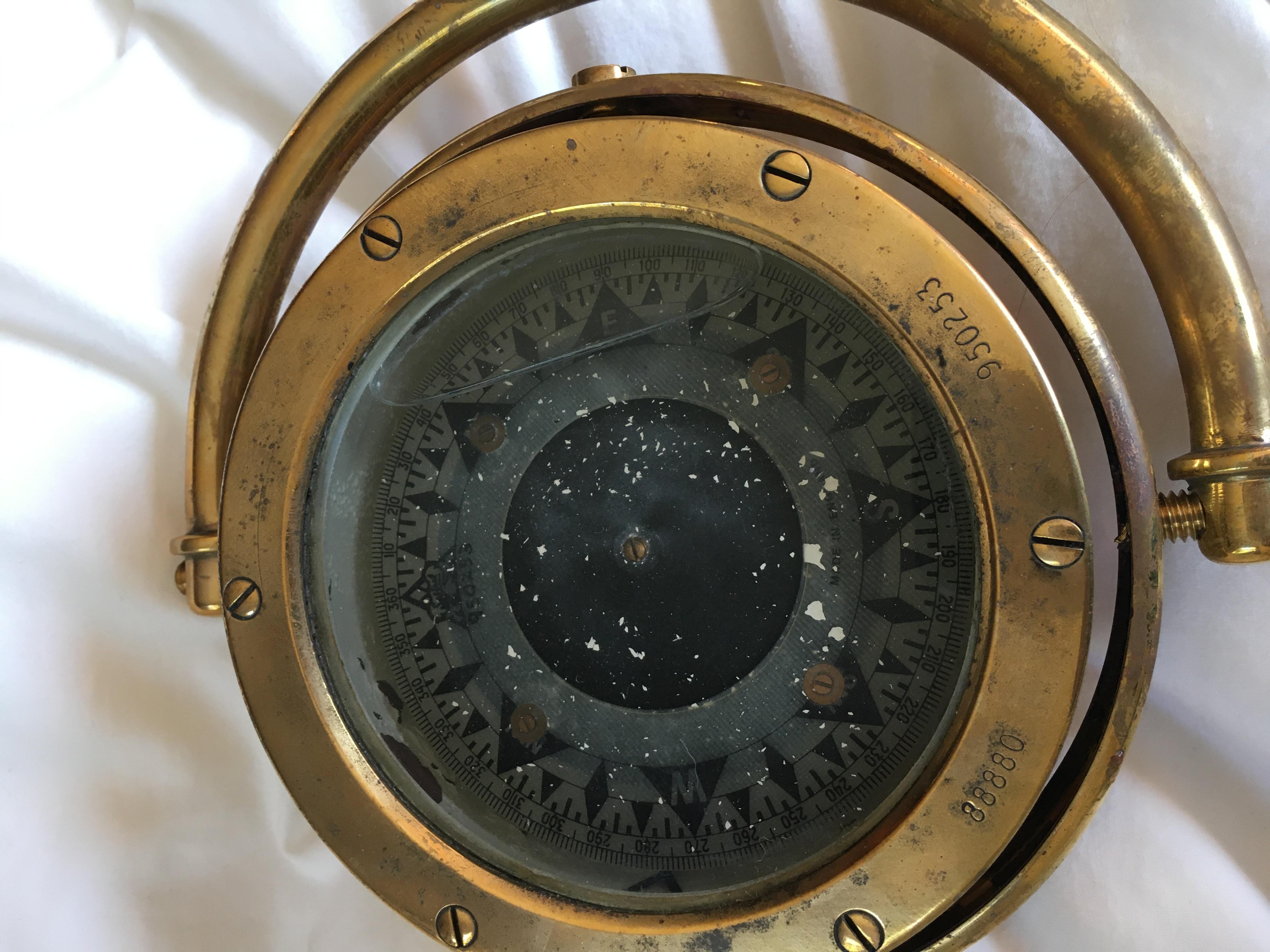 20th Century Copper and Brass Gimballed Nautical Compass, English