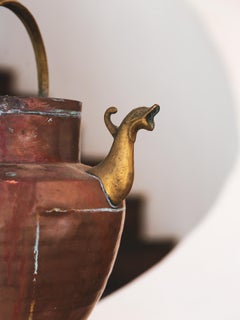 Copper and Brass Hand-Forged Decorative Vessel with Bird Spout, 1800s