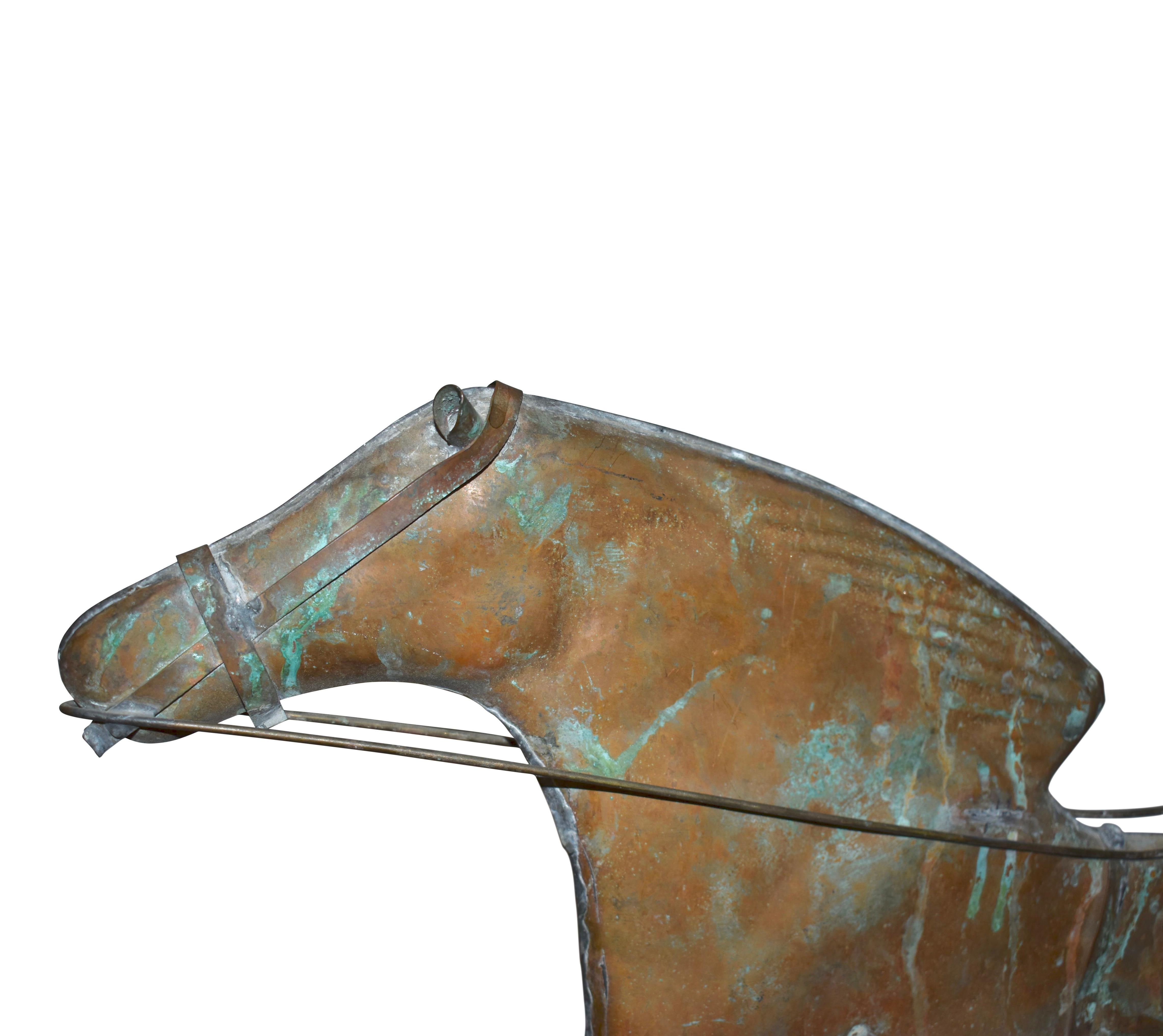 20th Century Copper and Brass Horse, Sulky, and Driver Weathervane with Directionals