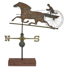 Used Copper and Brass Horse, Sulky, and Driver Weathervane with Directionals