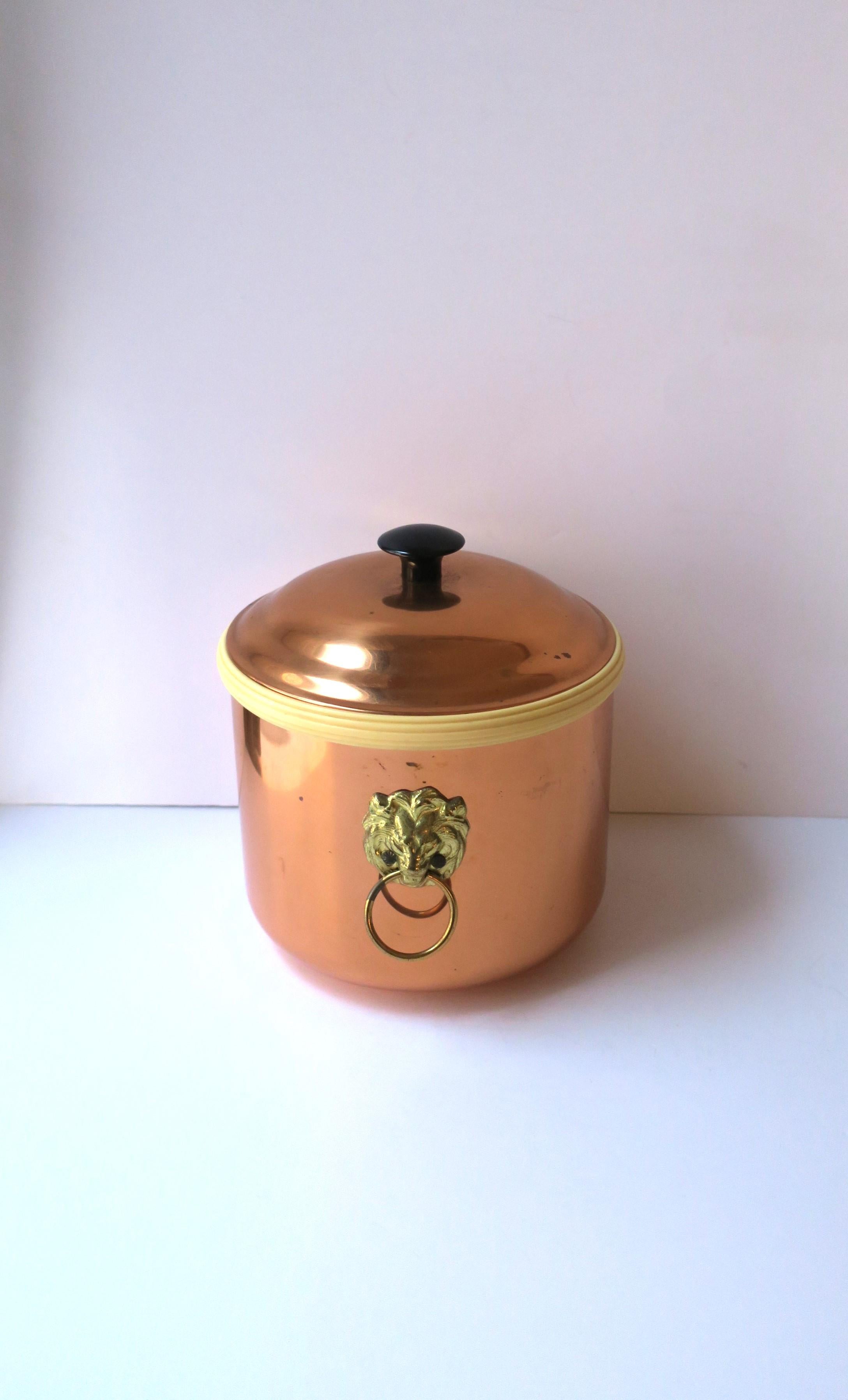 Empire Copper and Brass Ice Bucket with Lion Head Design  For Sale