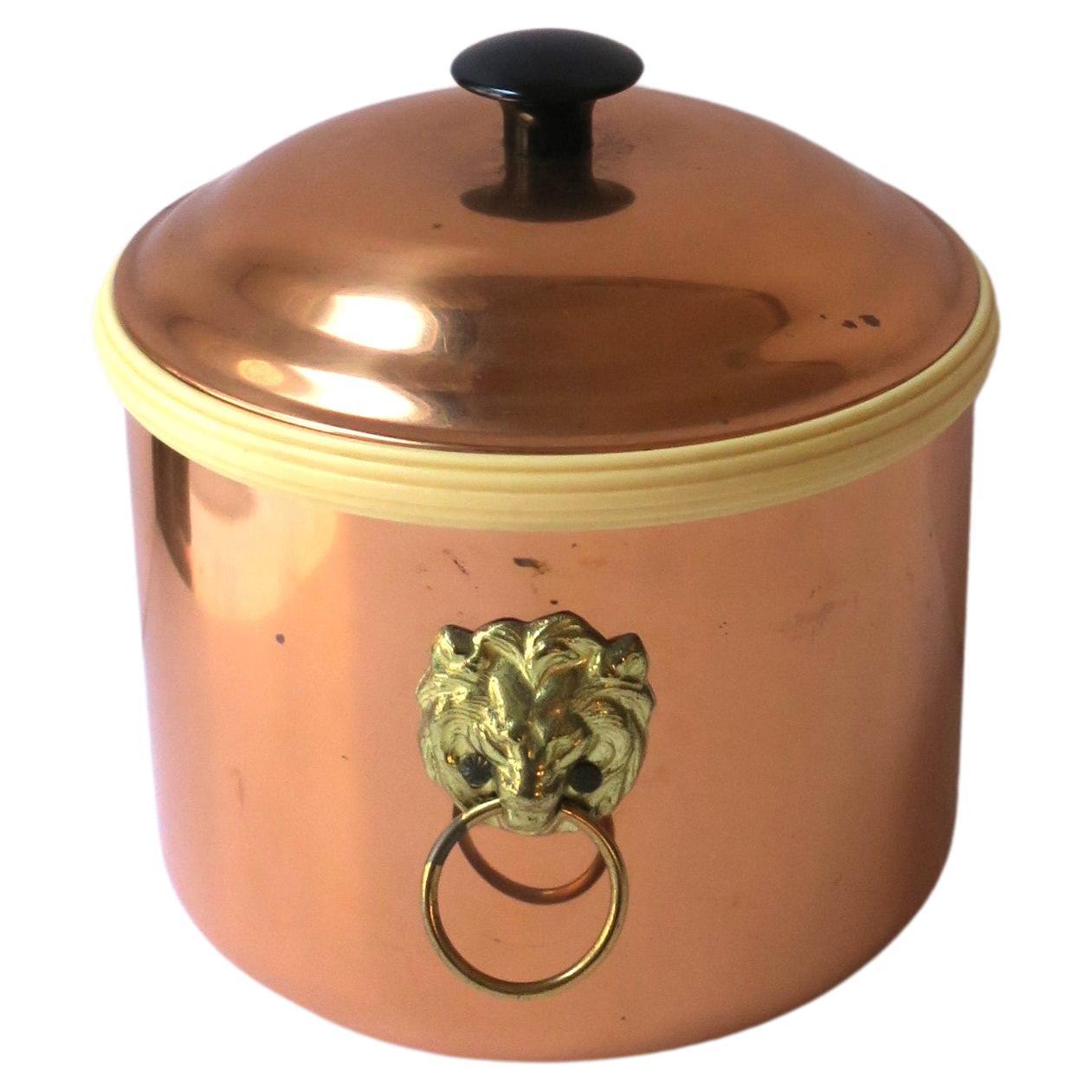 Copper and Brass Ice Bucket with Lion Head Design 