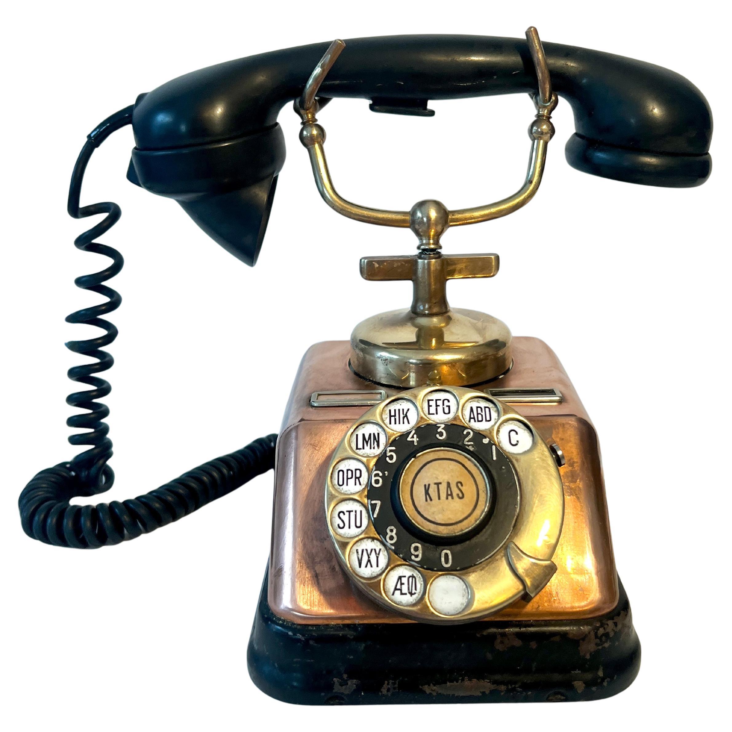 Copper and Brass KTAS Vintage Rotary Copenhagen Telephone