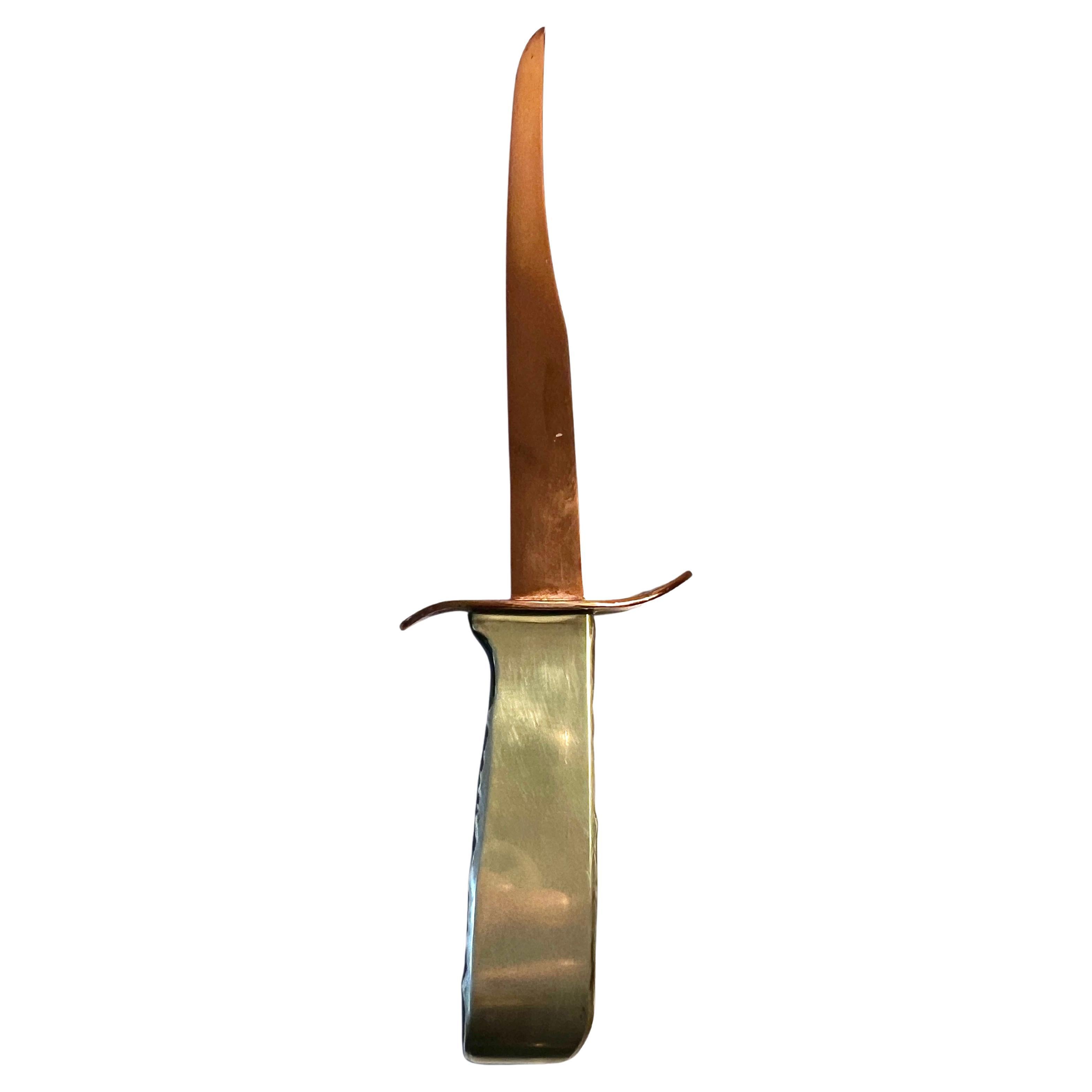 Copper and Brass Letter Opener with Hammered Side Handle