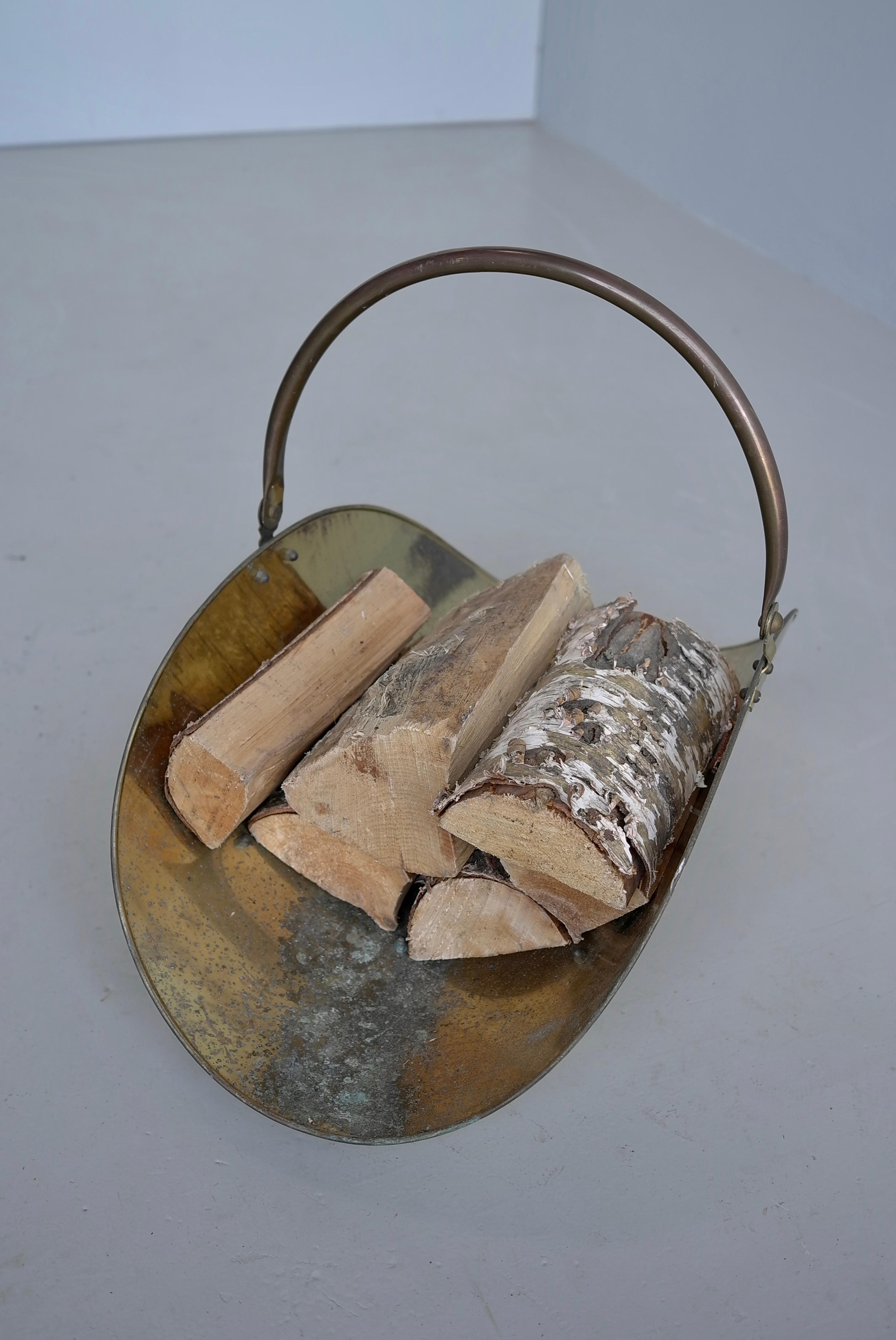 Mid-Century Modern Porte-bûches en cuivre et laiton , France 1950's