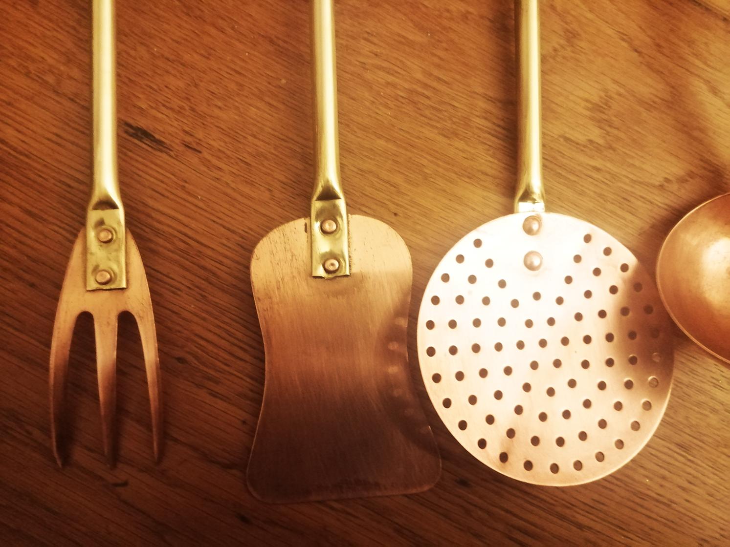 brass kitchen utensils
