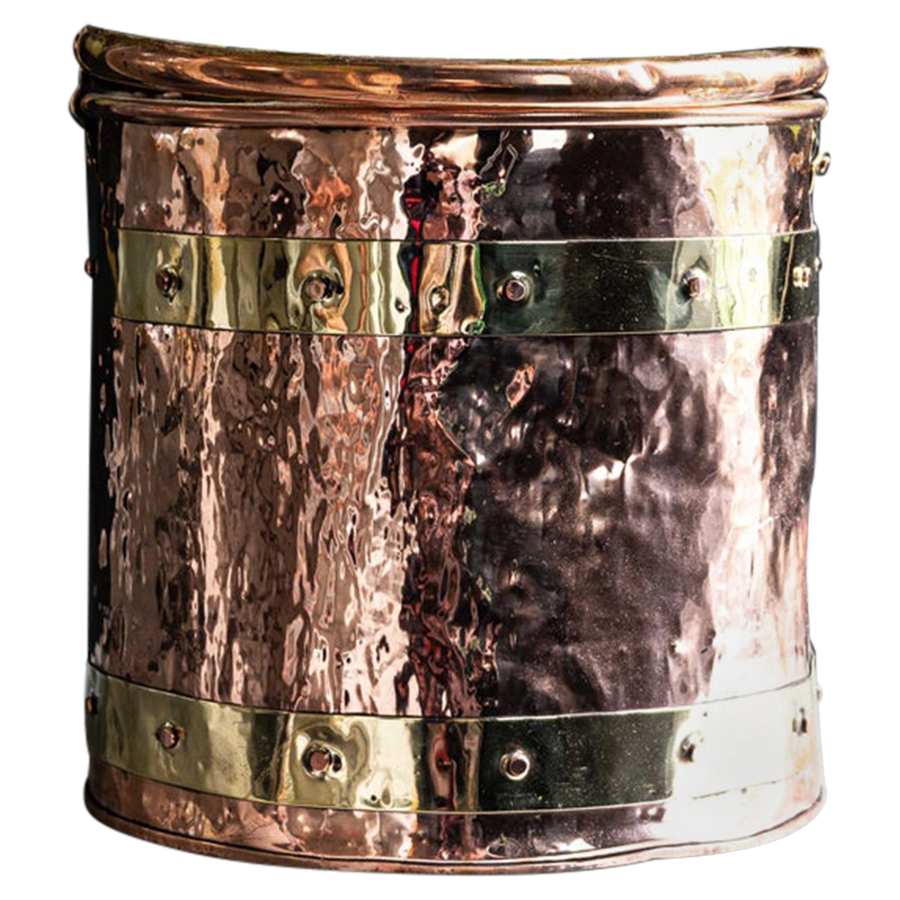 Copper and Brass Riveted Coal Bucket, Late 19th Century For Sale