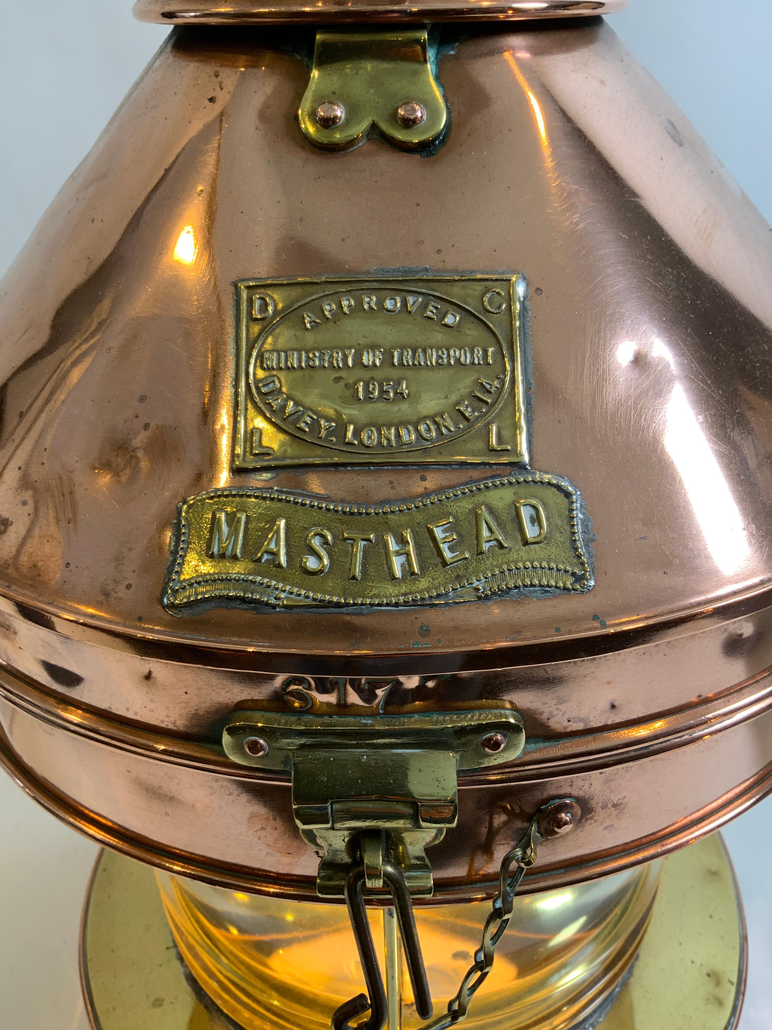 British Copper and Brass Ship's Masthead Lantern by Davey of London For Sale