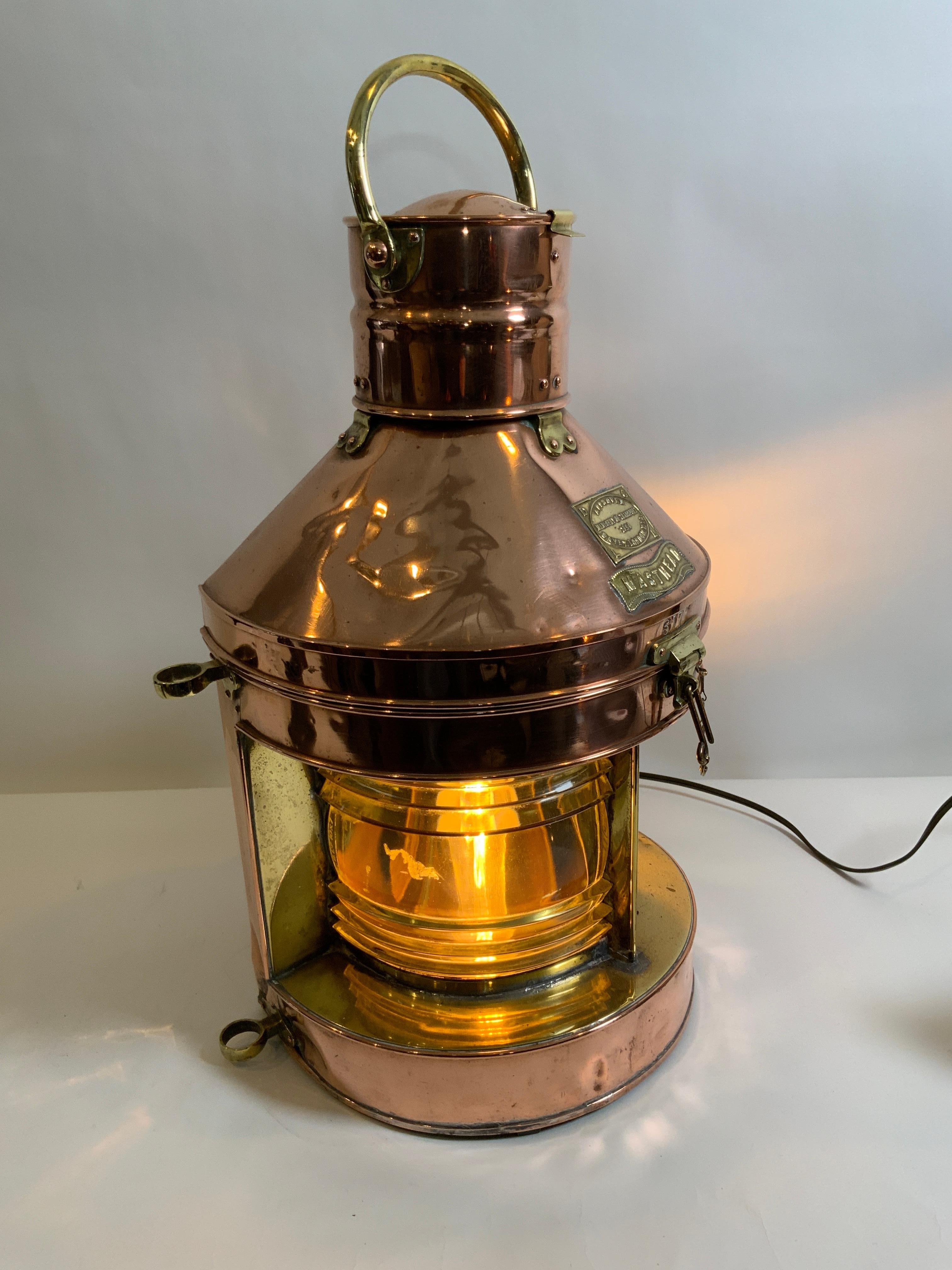 Mid-20th Century Copper and Brass Ship's Masthead Lantern by Davey of London For Sale