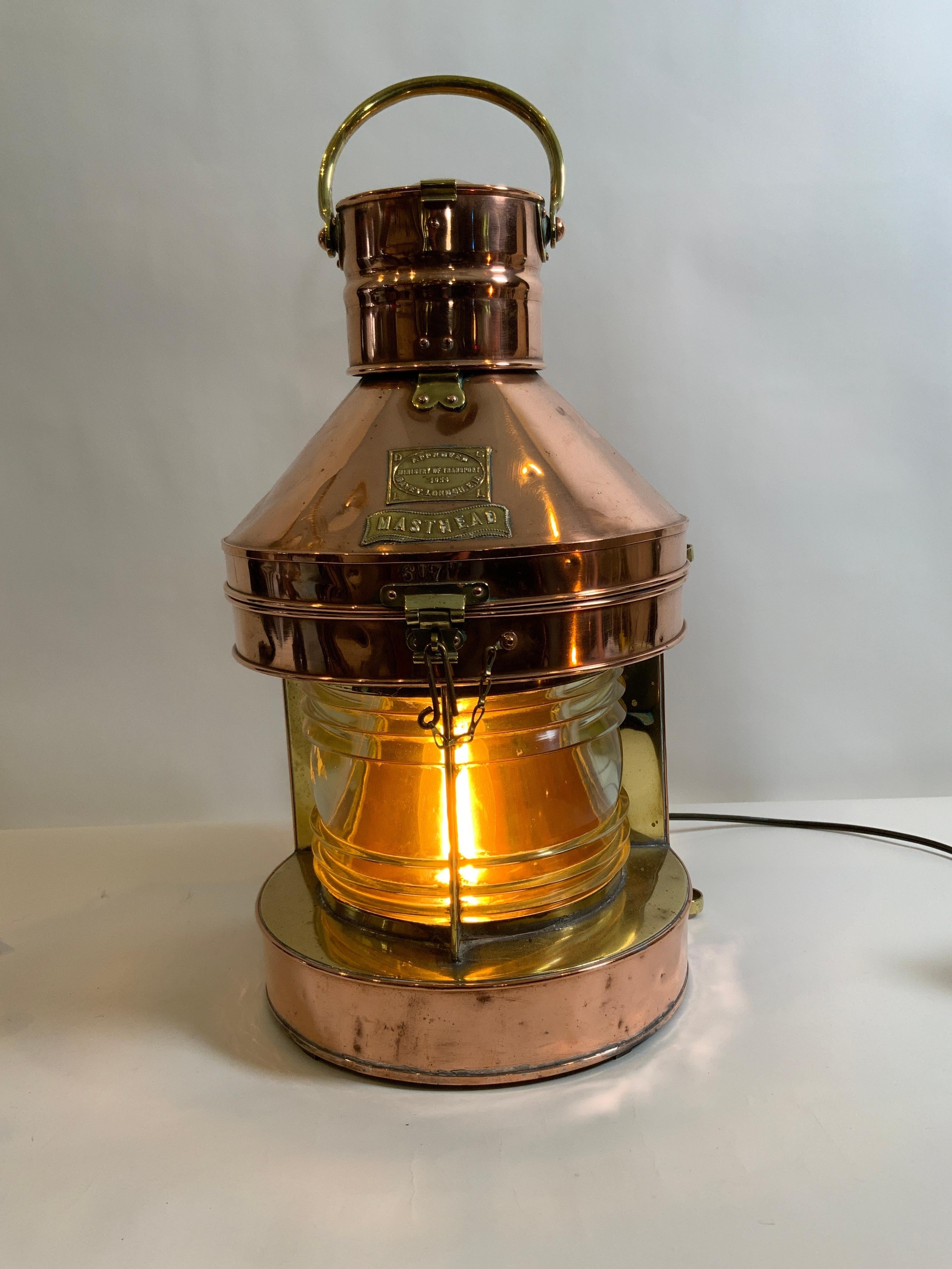 Bronze Copper and Brass Ship's Masthead Lantern by Davey of London For Sale