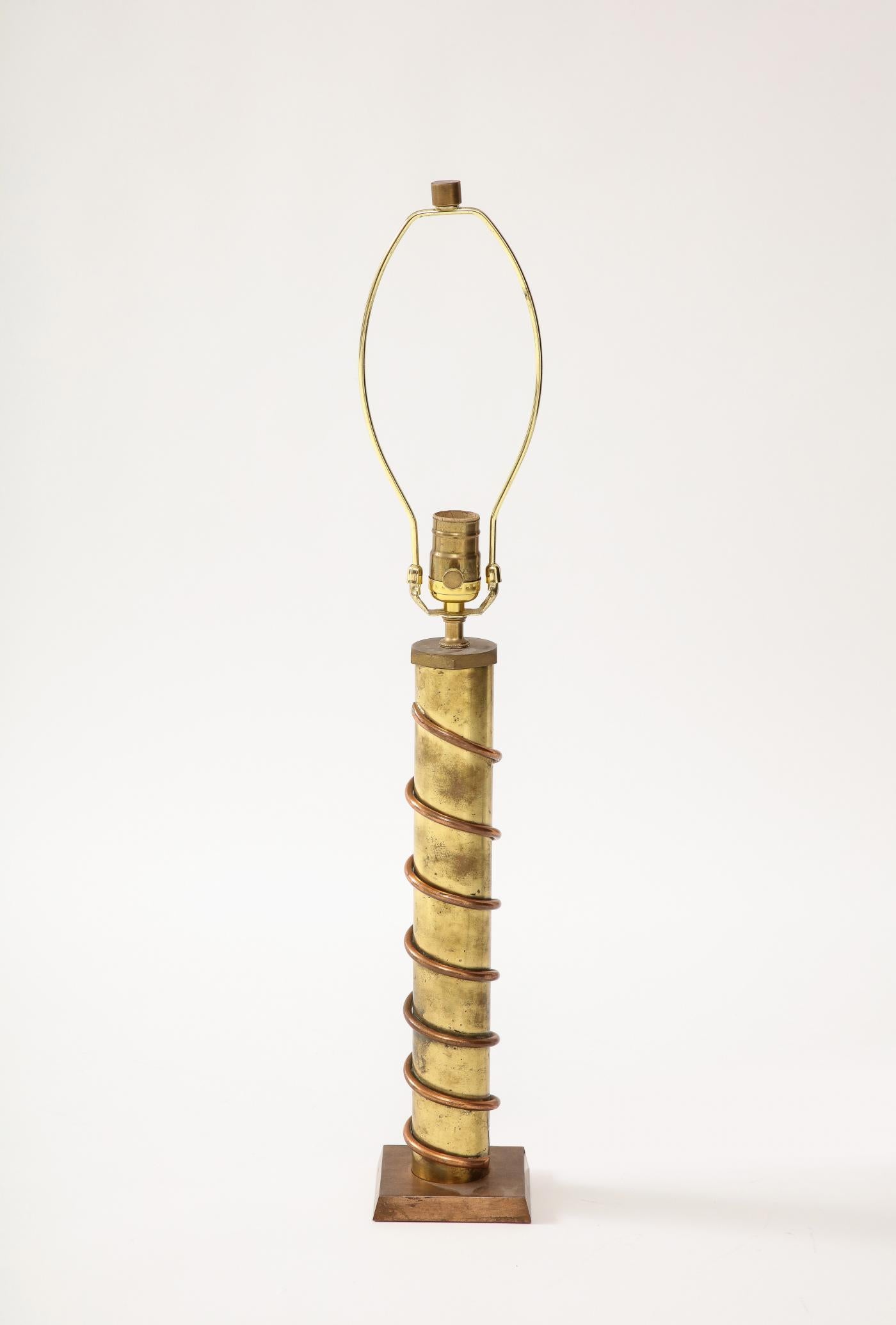 Art déco Lampe de table en cuivre et laiton, France, vers 1940 en vente