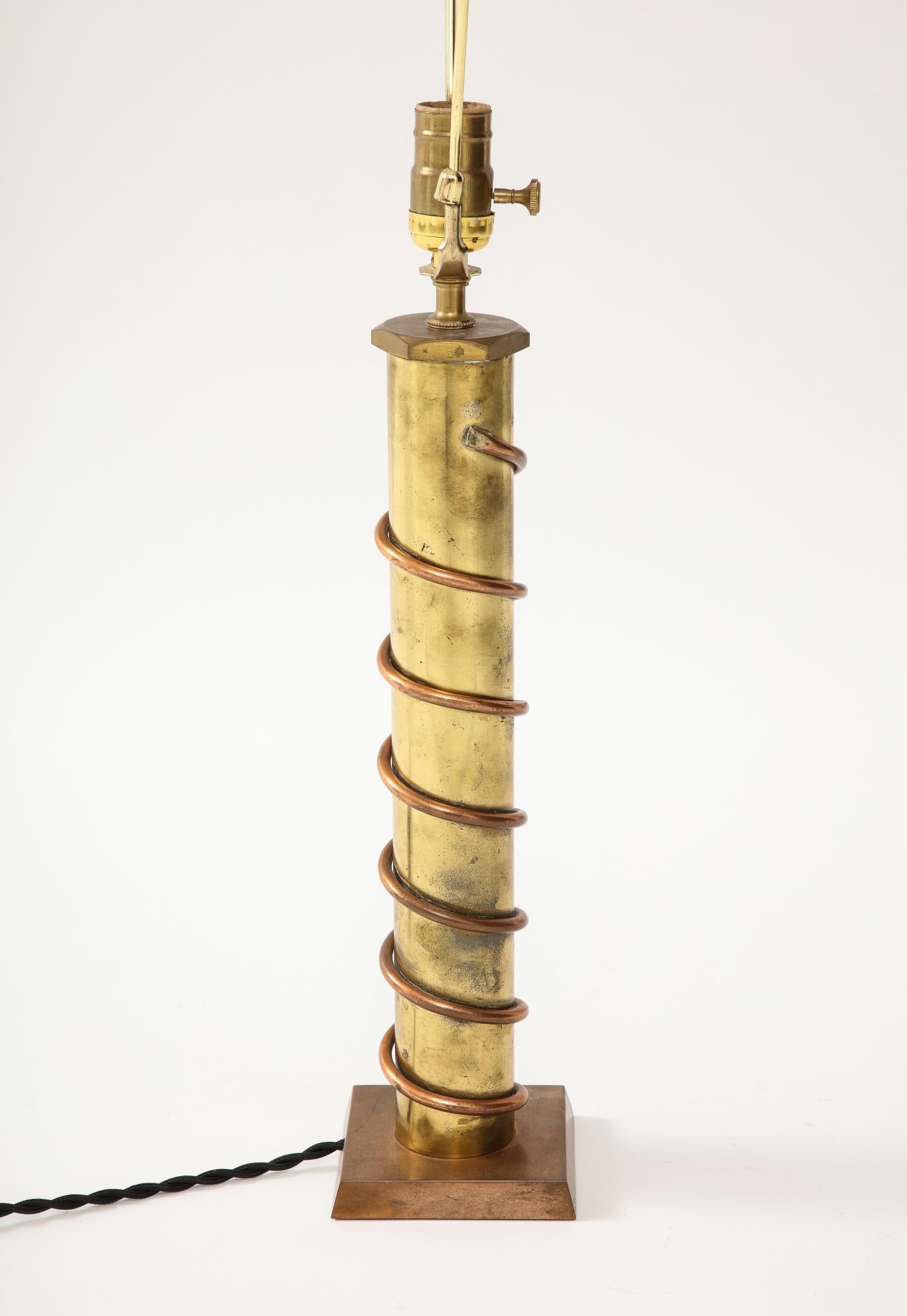 French Copper and Brass Table Lamp, France. c. 1940 For Sale