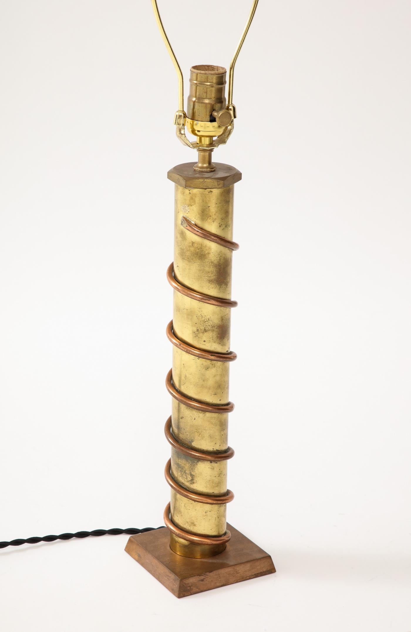 Patinated Copper and Brass Table Lamp, France. c. 1940 For Sale