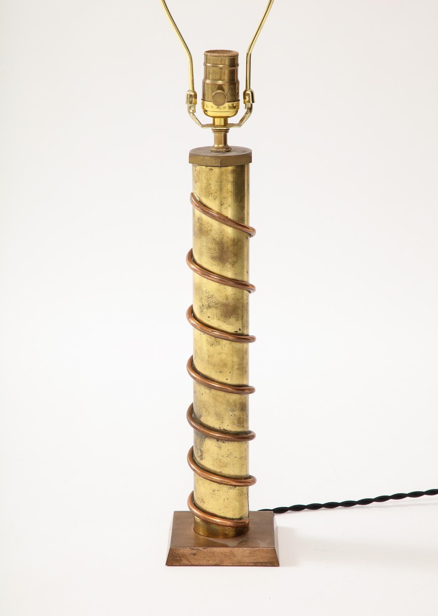 Copper and Brass Table Lamp, France. c. 1940 In Excellent Condition For Sale In New York City, NY